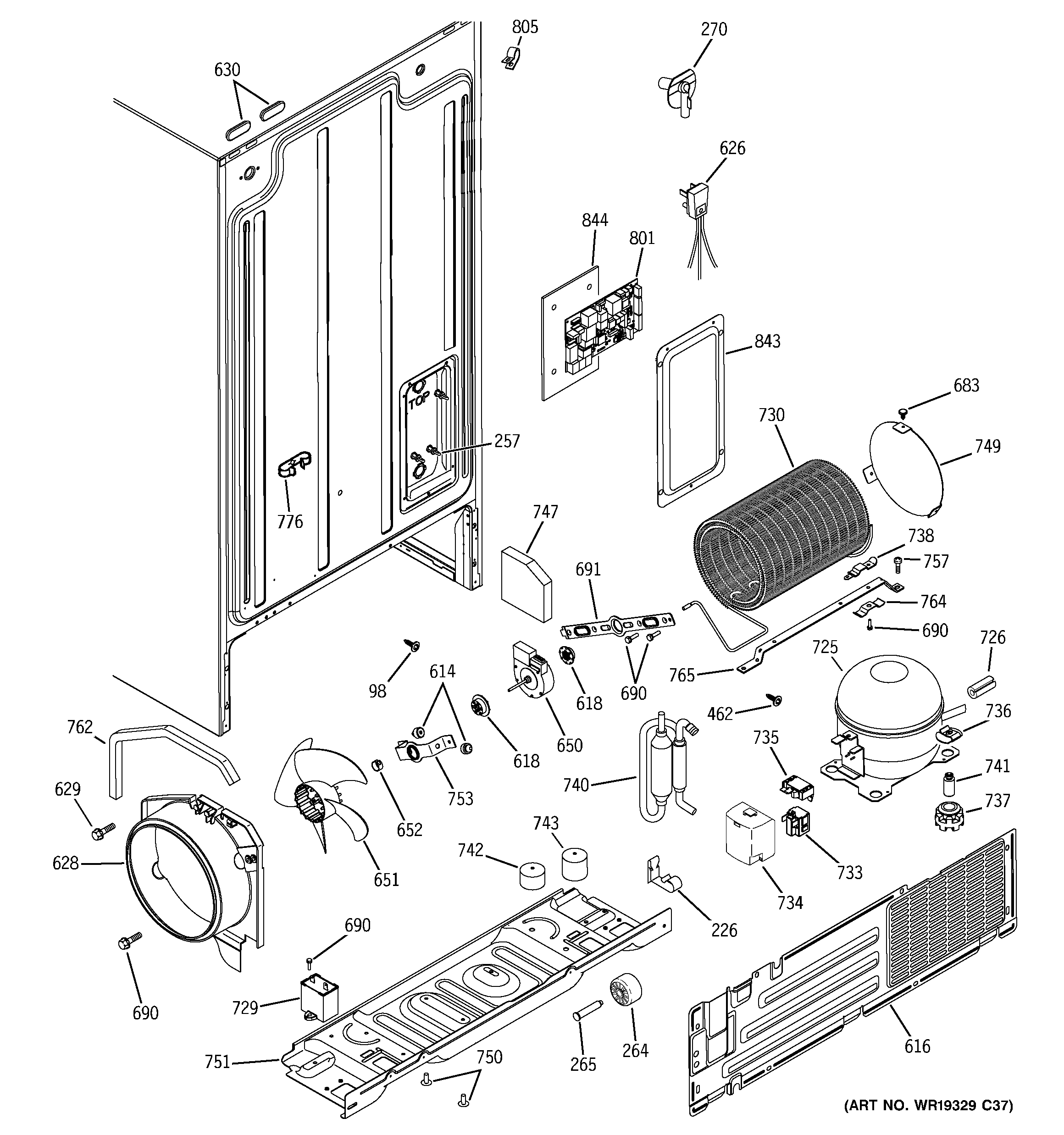 RCA RSG22IBPDFWW sealed system & mother board diagram