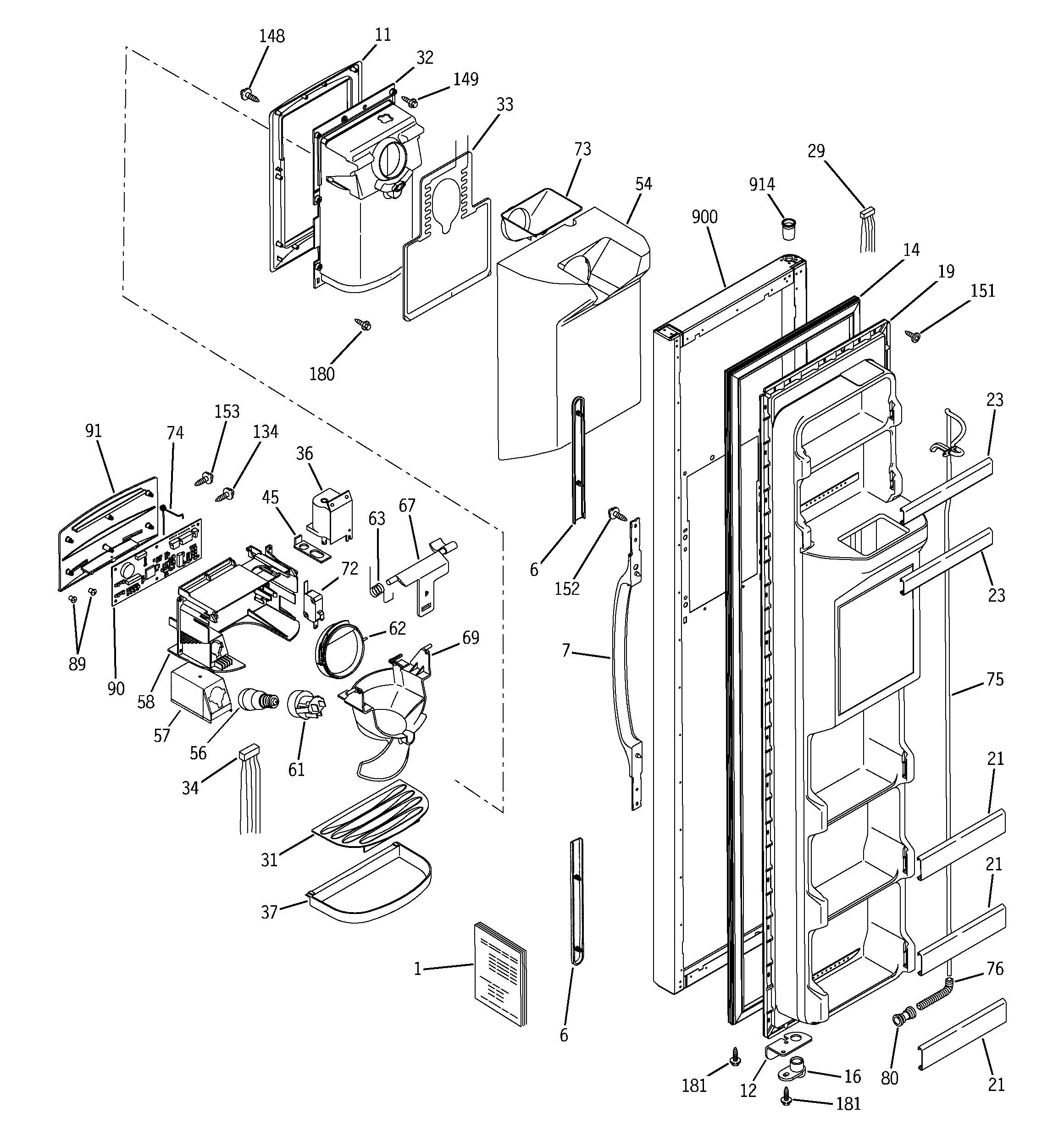 RCA RSG20IDMCFWW freezer door diagram