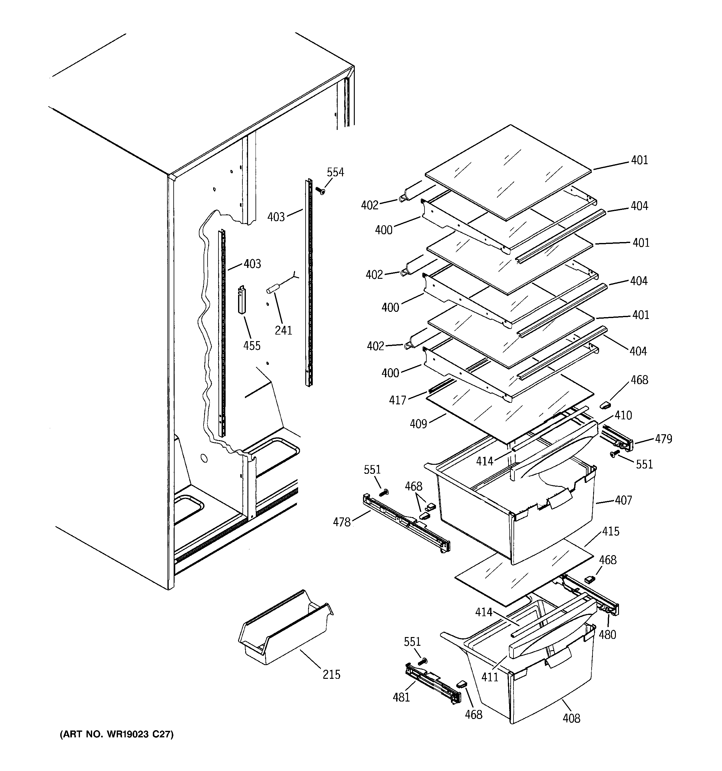 RCA RSG20IDMCFWW fresh food shelves diagram