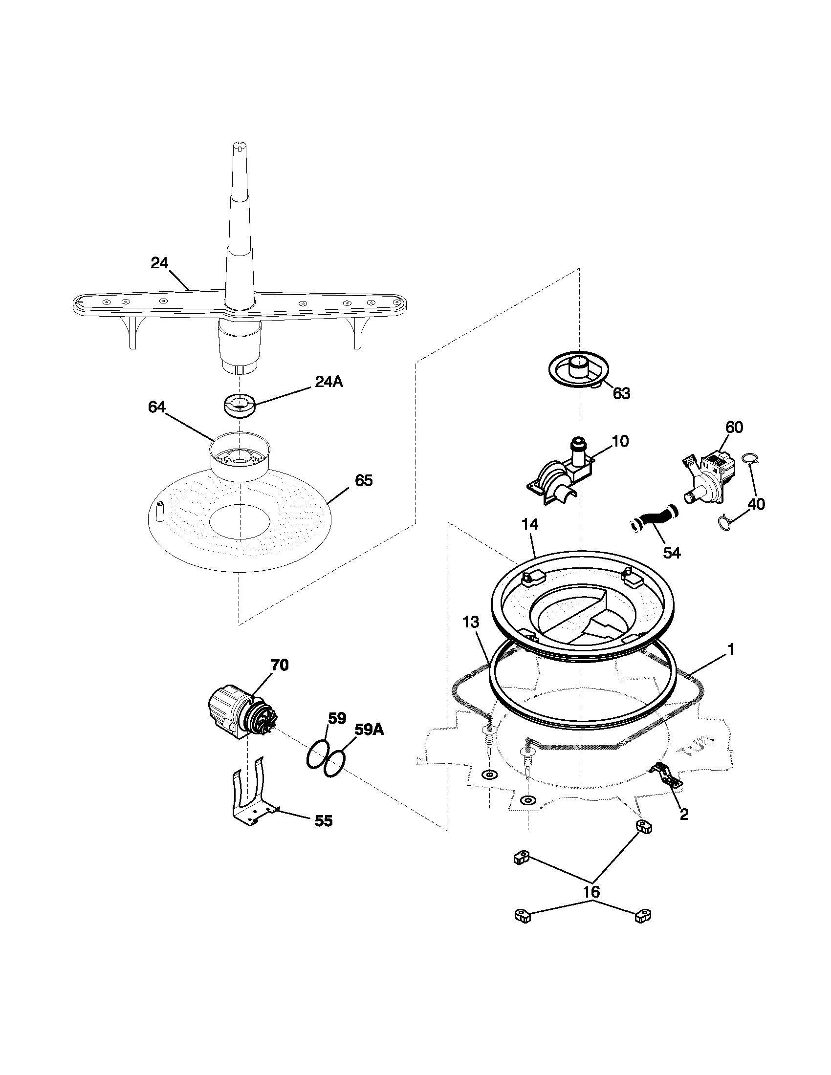 Crosley CDBE241AQ0 motor & pump diagram