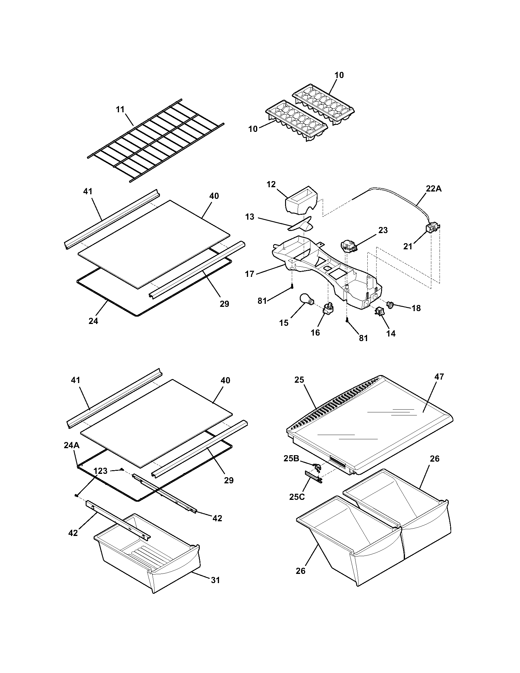 Crosley CRTE183AW0 shelves diagram