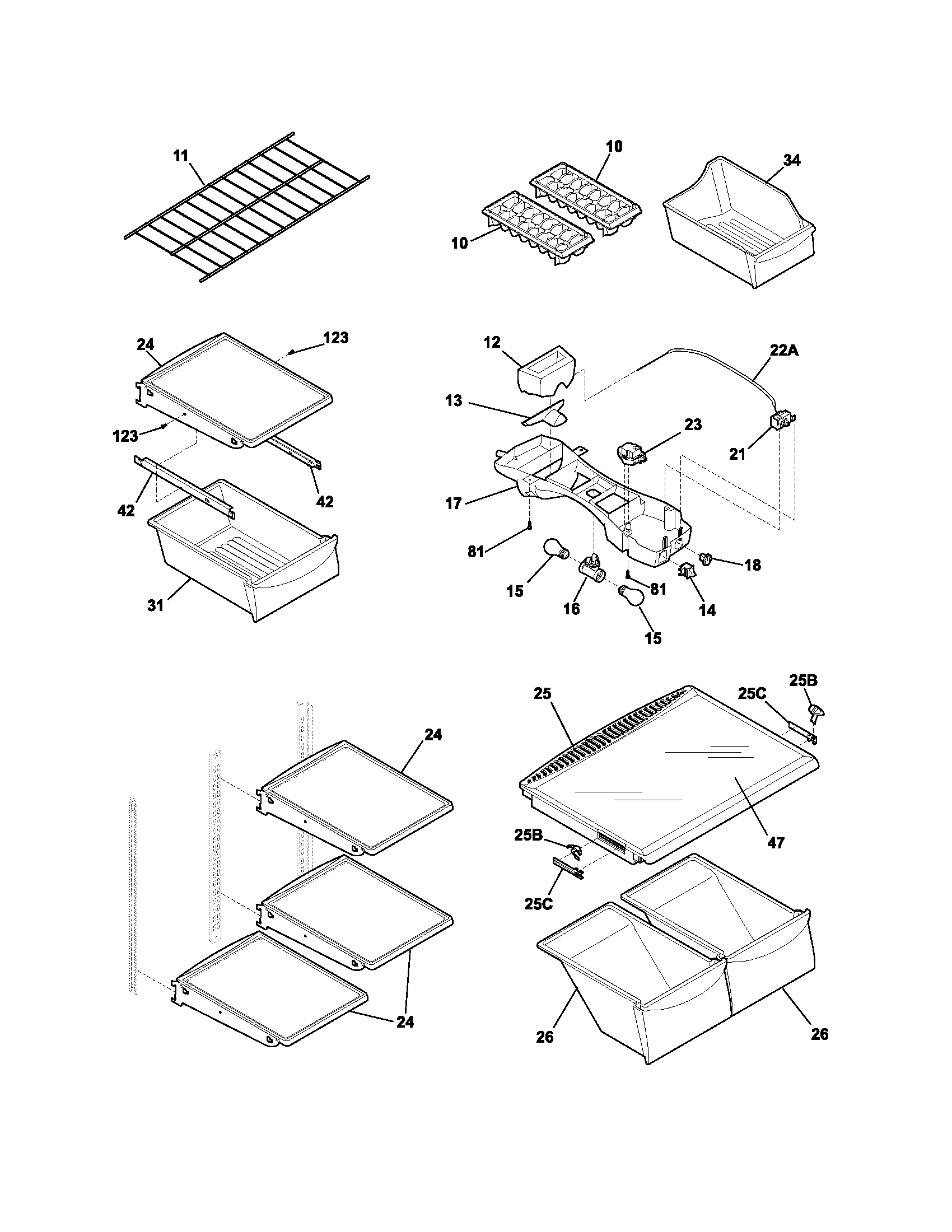 Crosley CRTE187AS0 shelves diagram