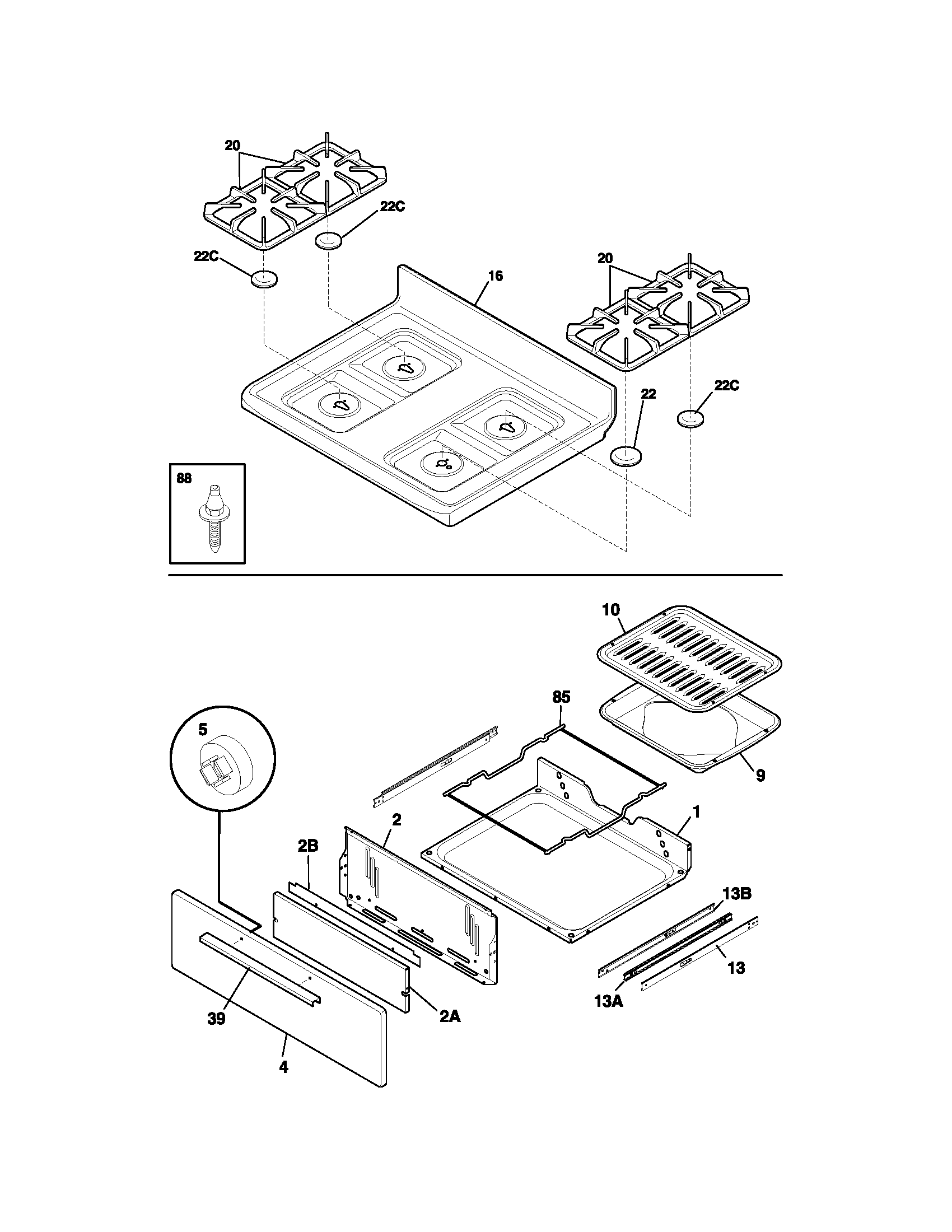 Frigidaire FGF337ASH top/drawer diagram