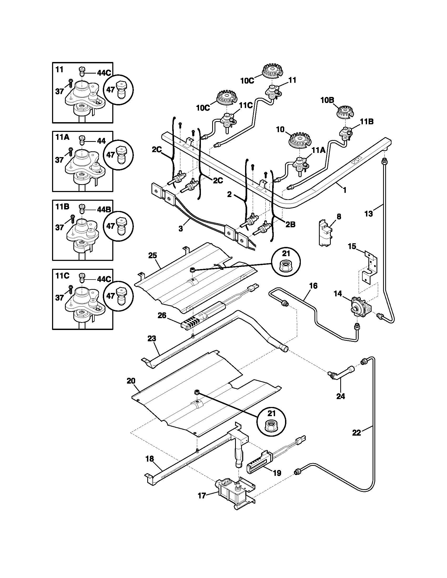 Frigidaire GSG3PZCBE burner diagram