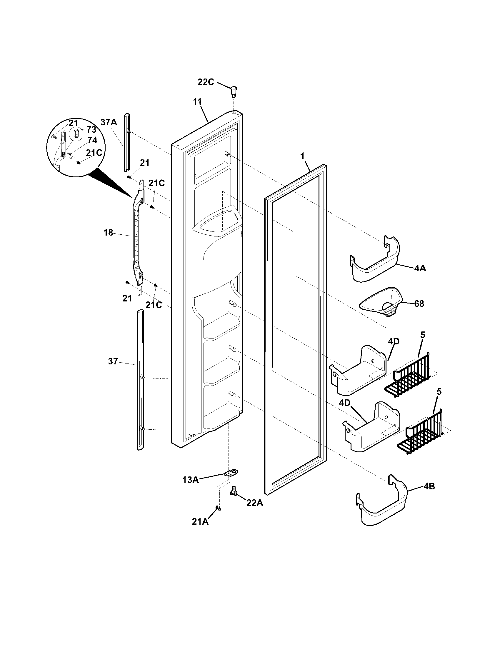 Kenmore 25356273400 freezer door diagram
