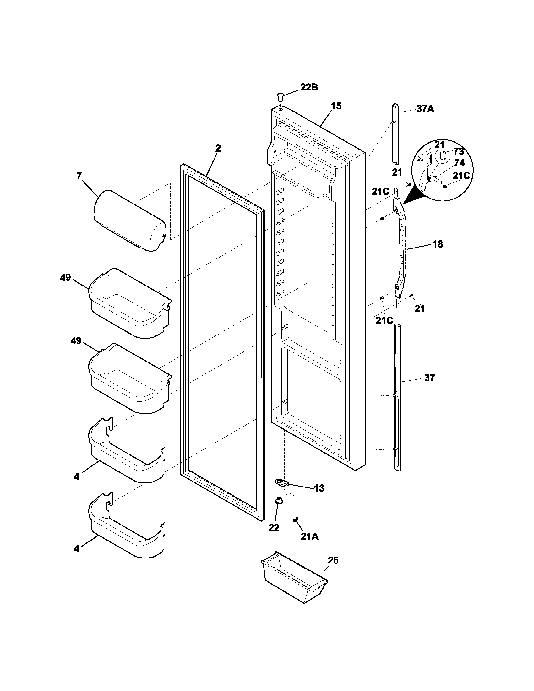 Kenmore 25355673400 refrigerator door diagram