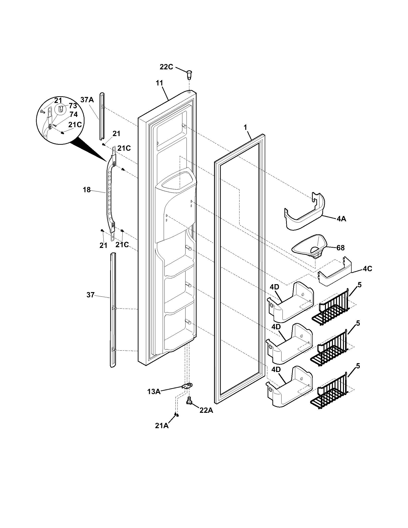 Kenmore 25355699400 freezer door diagram
