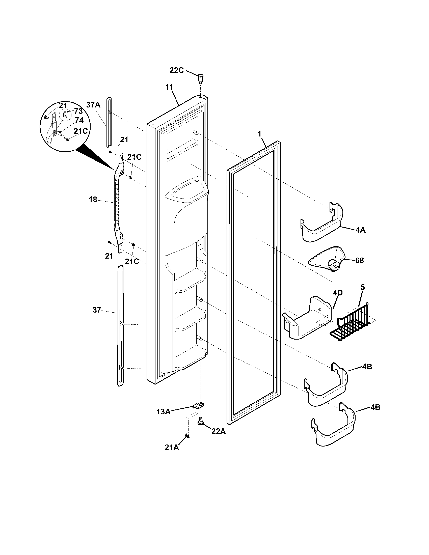 Kenmore 25354362401 freezer door diagram