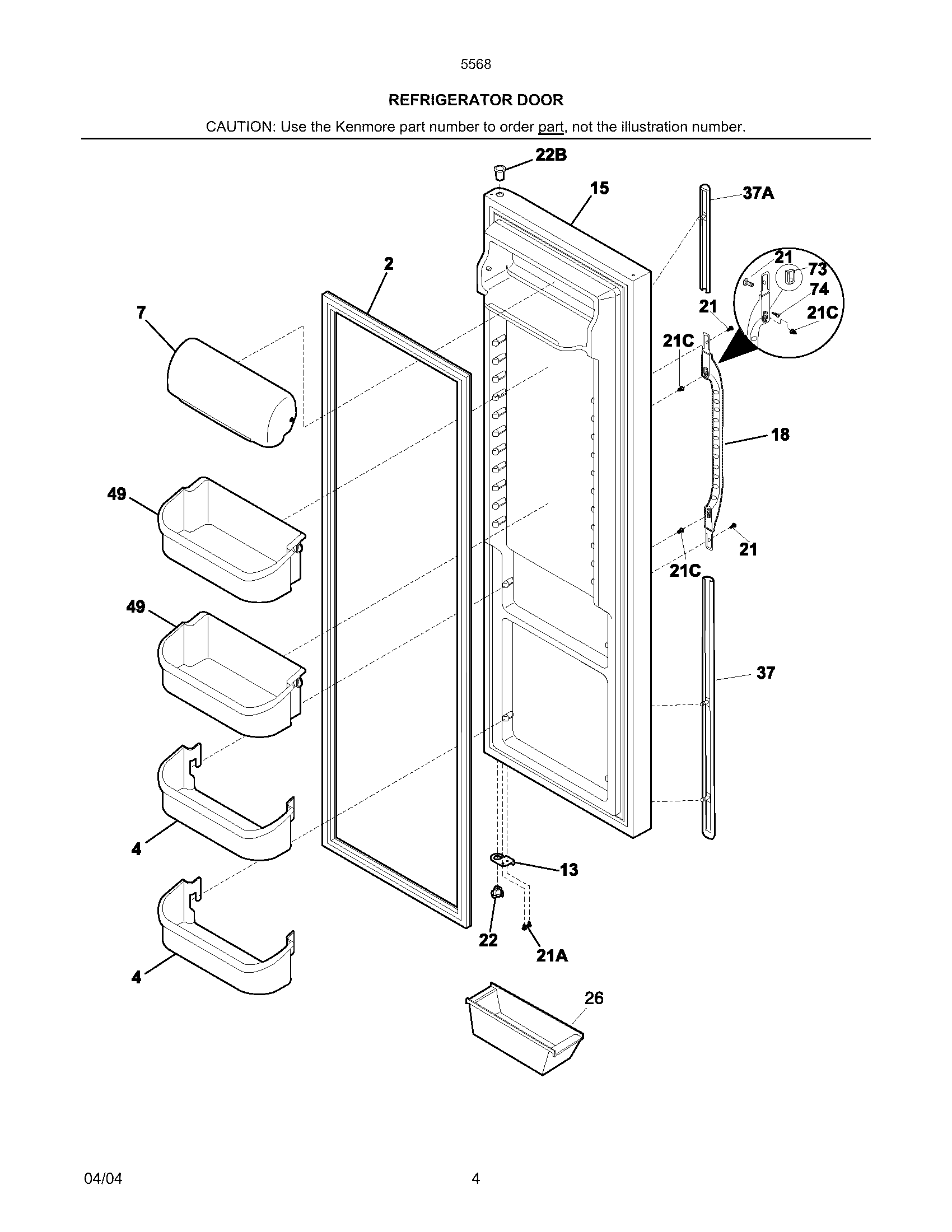 Kenmore 25355684401 refrigerator door diagram