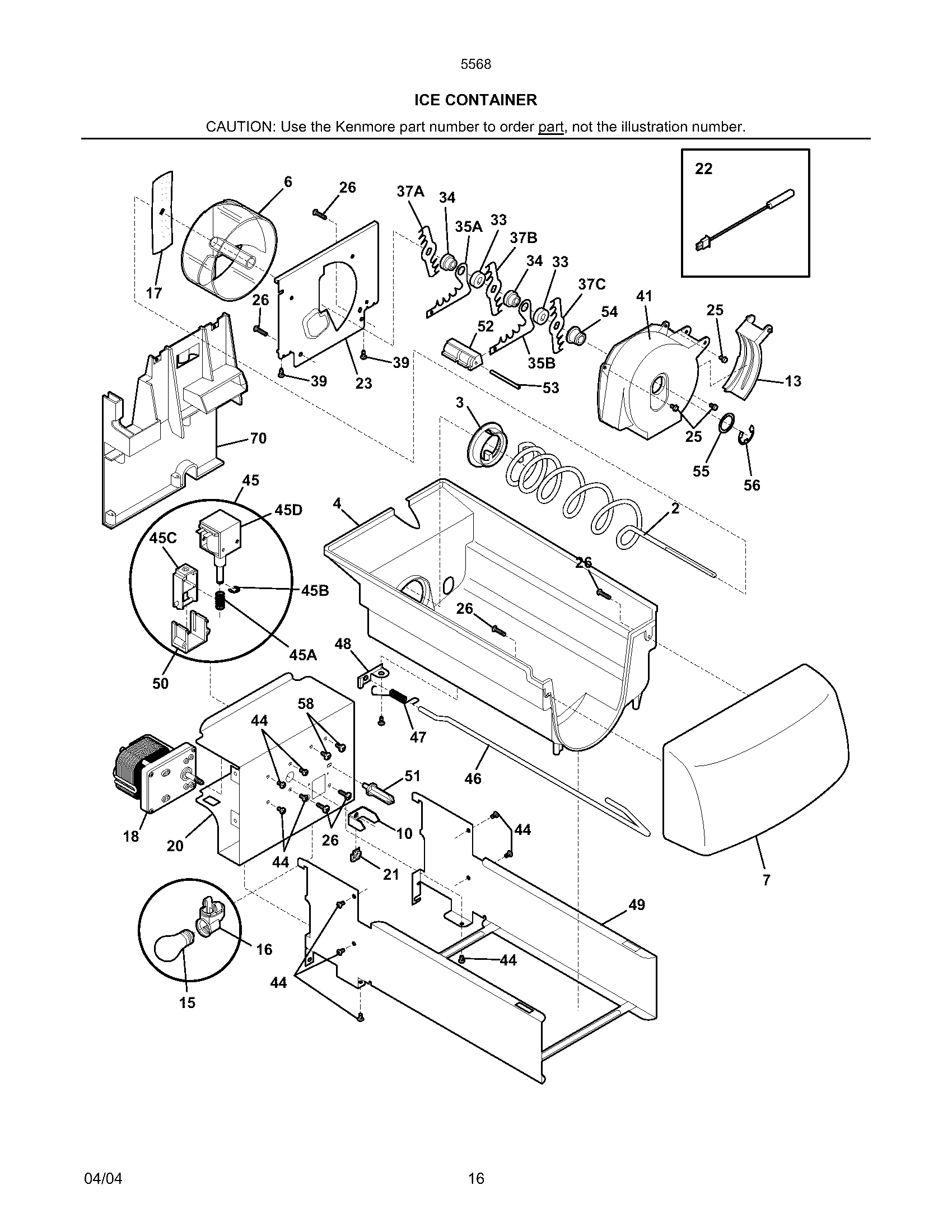 Kenmore 25355684401 ice container diagram