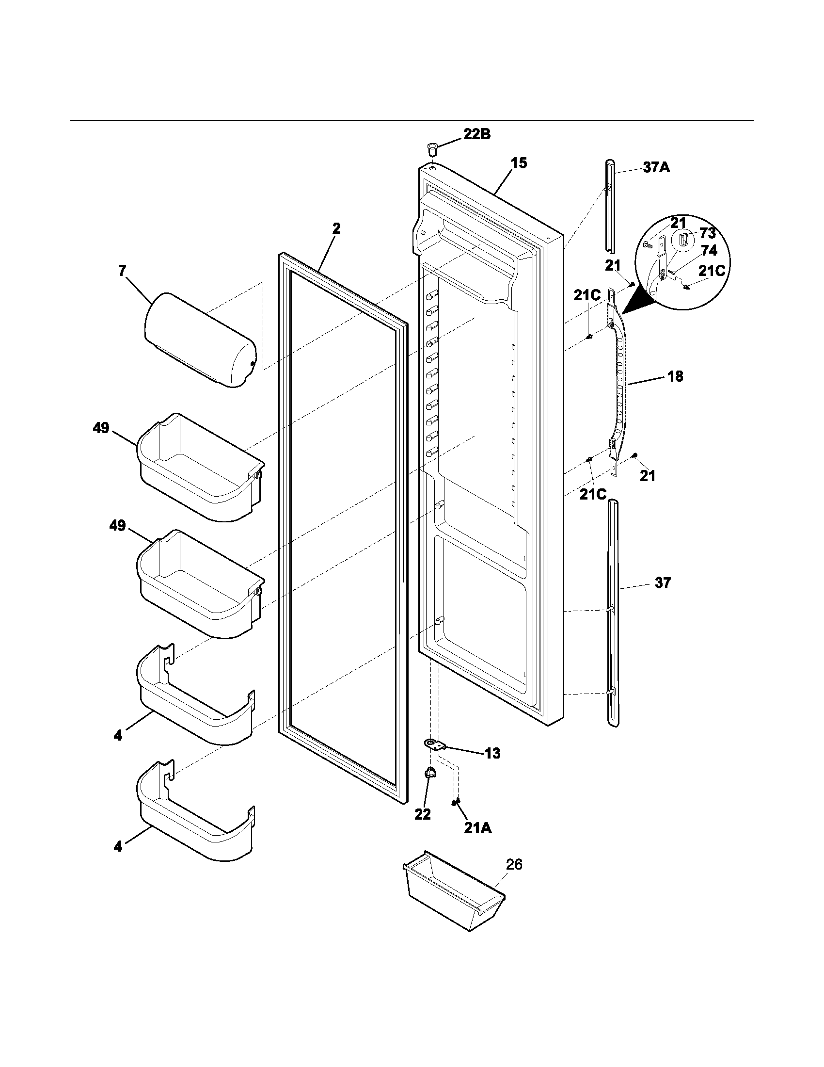 Kenmore 25354663401 refrigerator door diagram