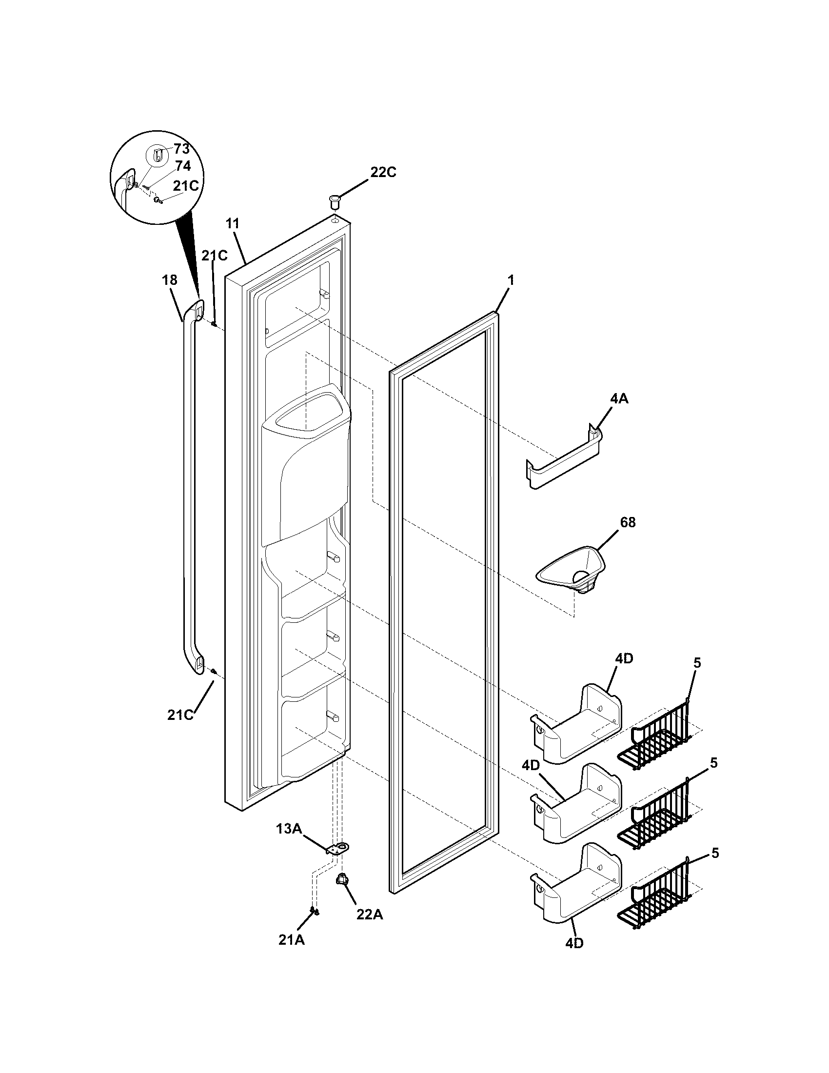 Kenmore 25344304400 freezer door diagram