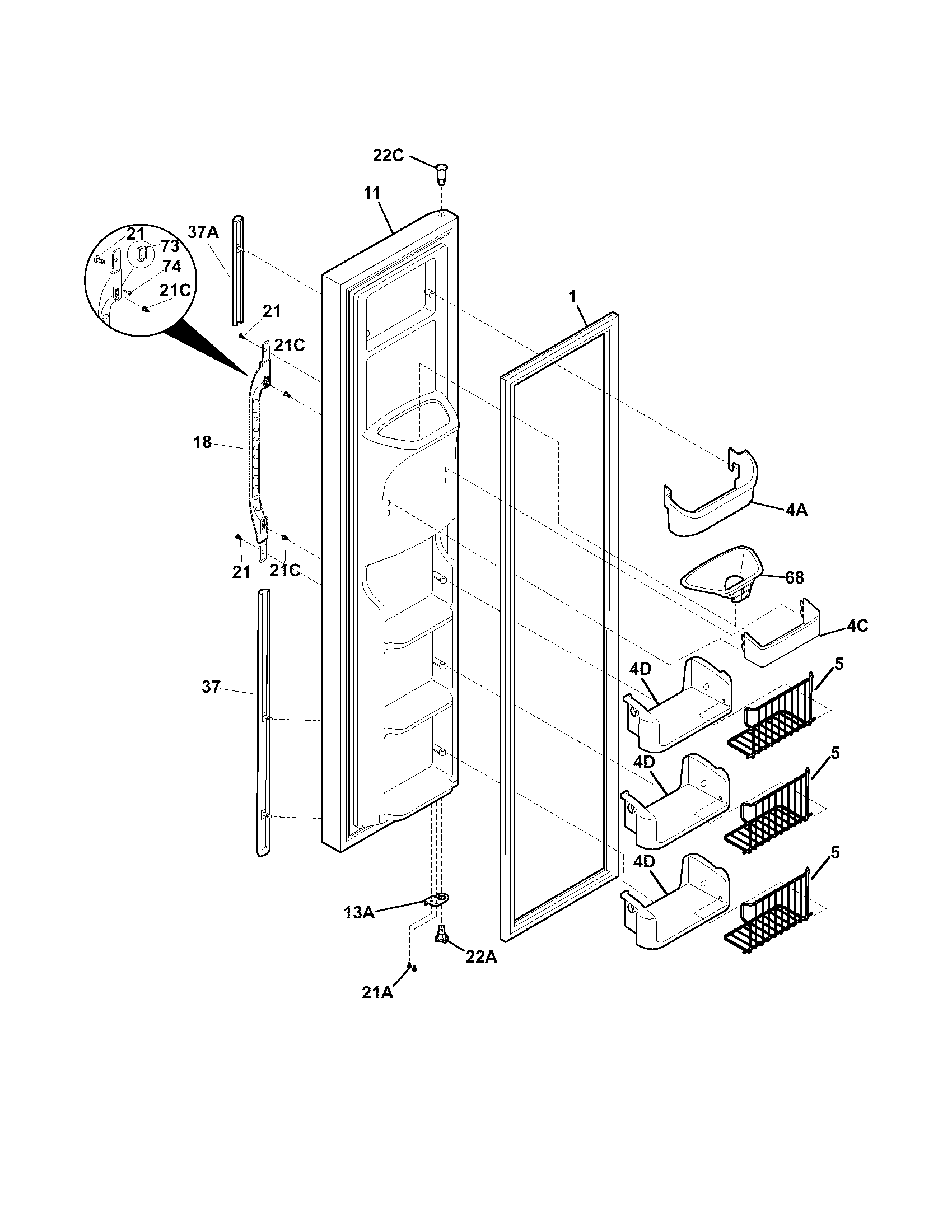 Kenmore 25355699401 freezer door diagram