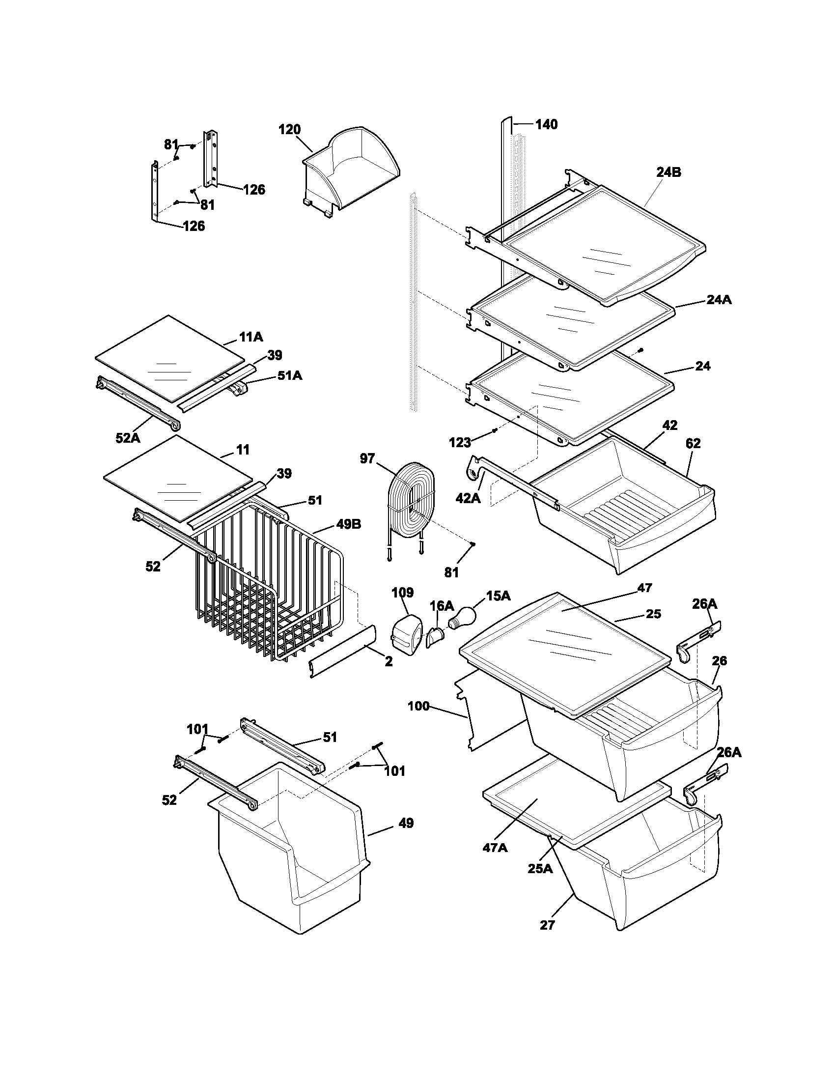 Frigidaire GLHS237ZCB2 shelves diagram