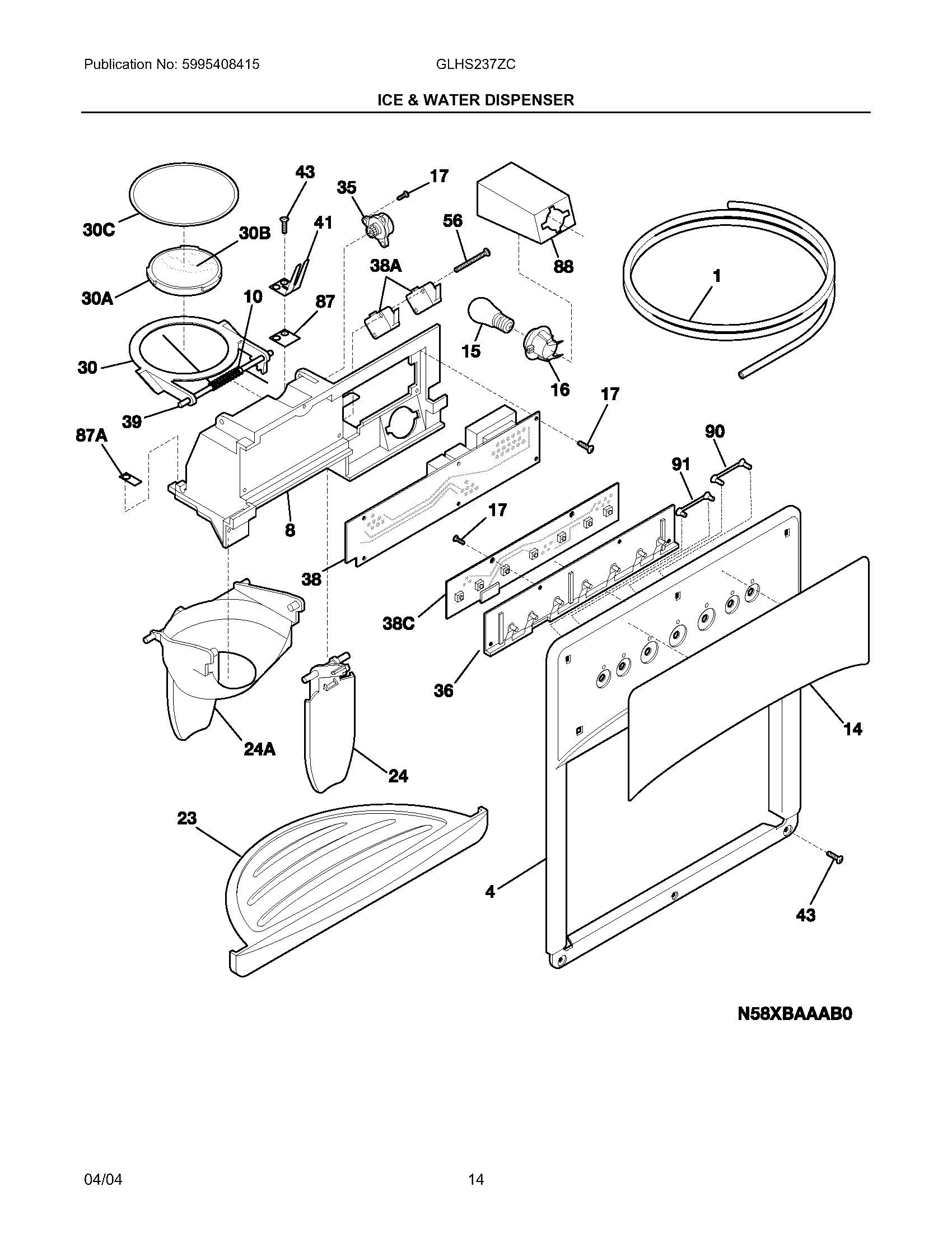 Frigidaire GLHS237ZCB2 ice & water dispenser diagram