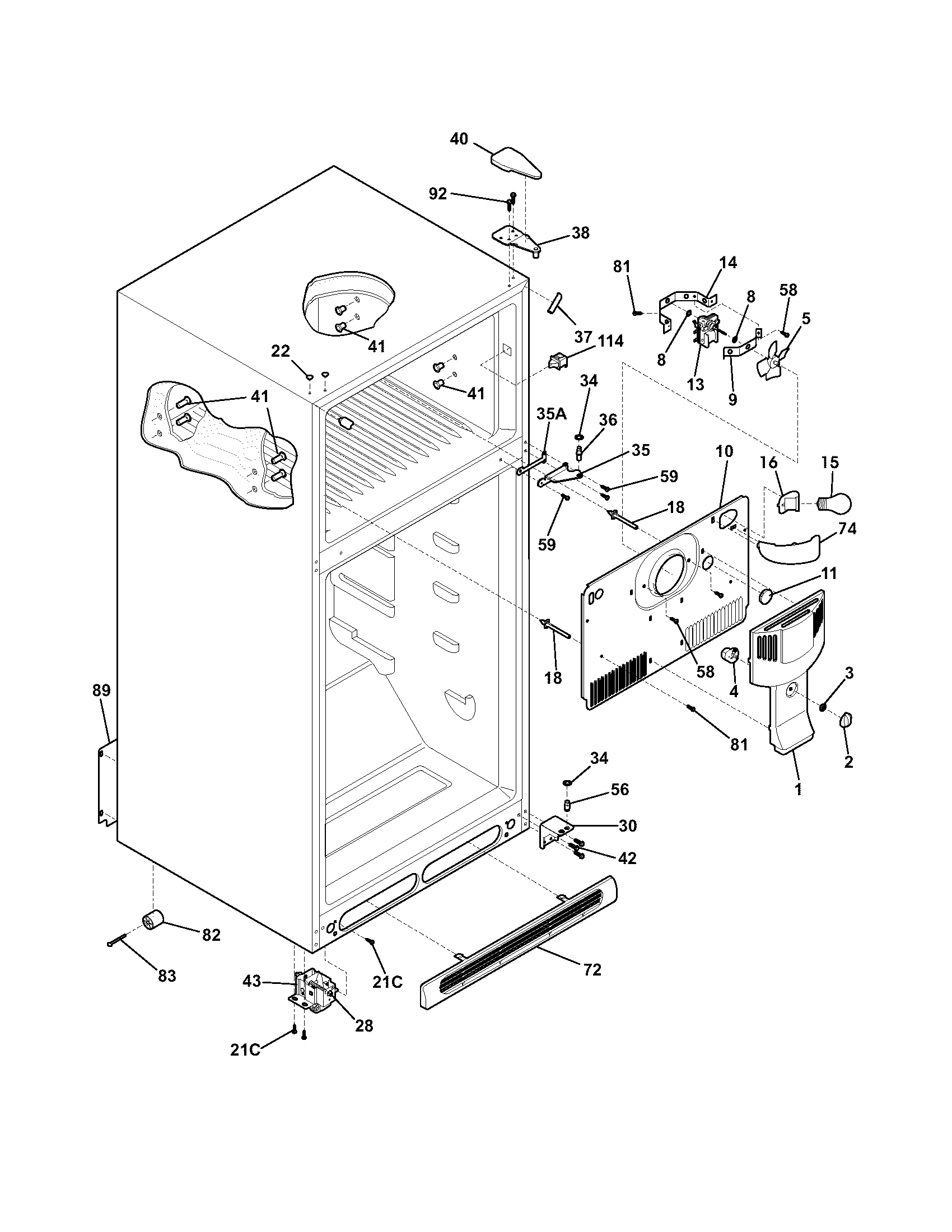 Frigidaire GLRT212IDB0 cabinet diagram