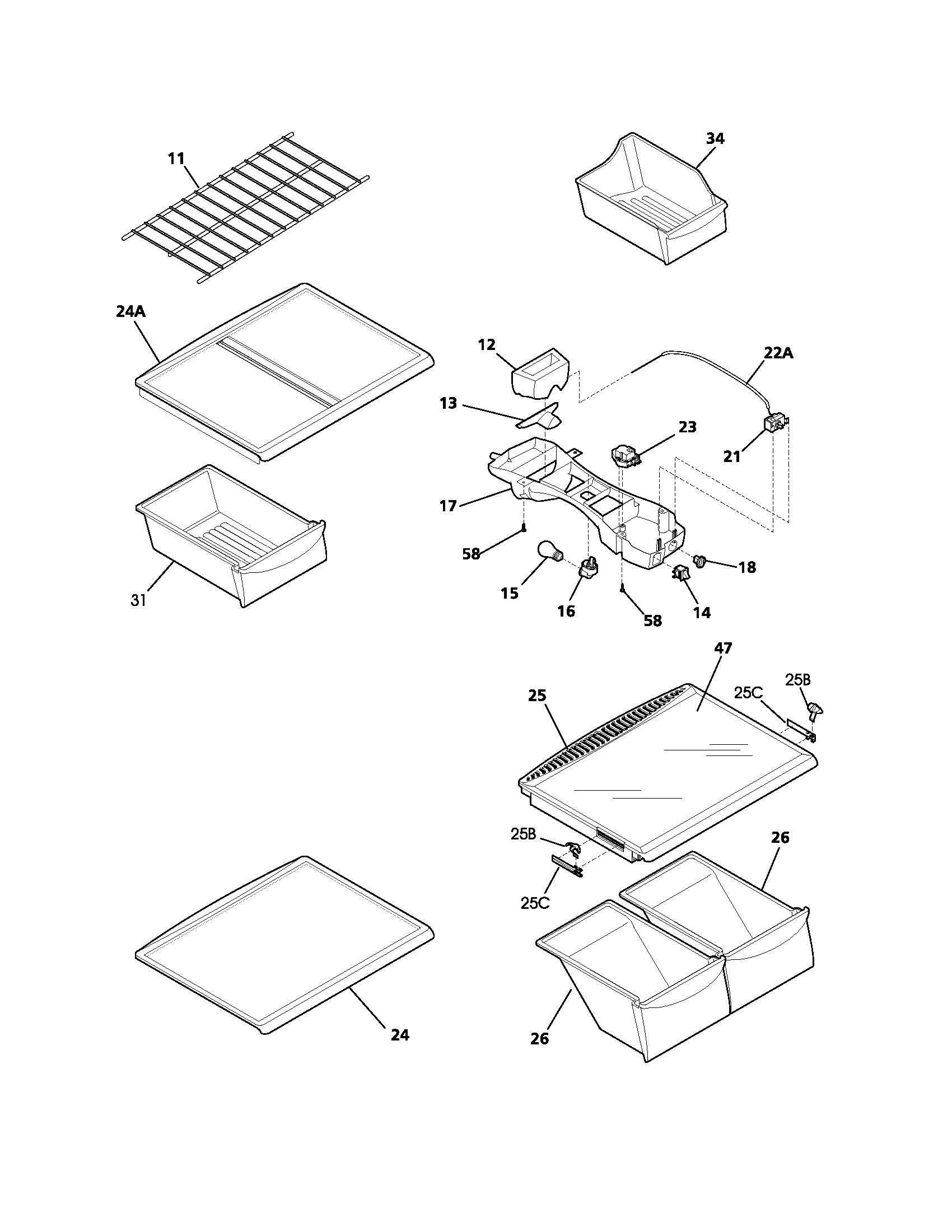 Frigidaire GLRT212IDB0 shelves diagram