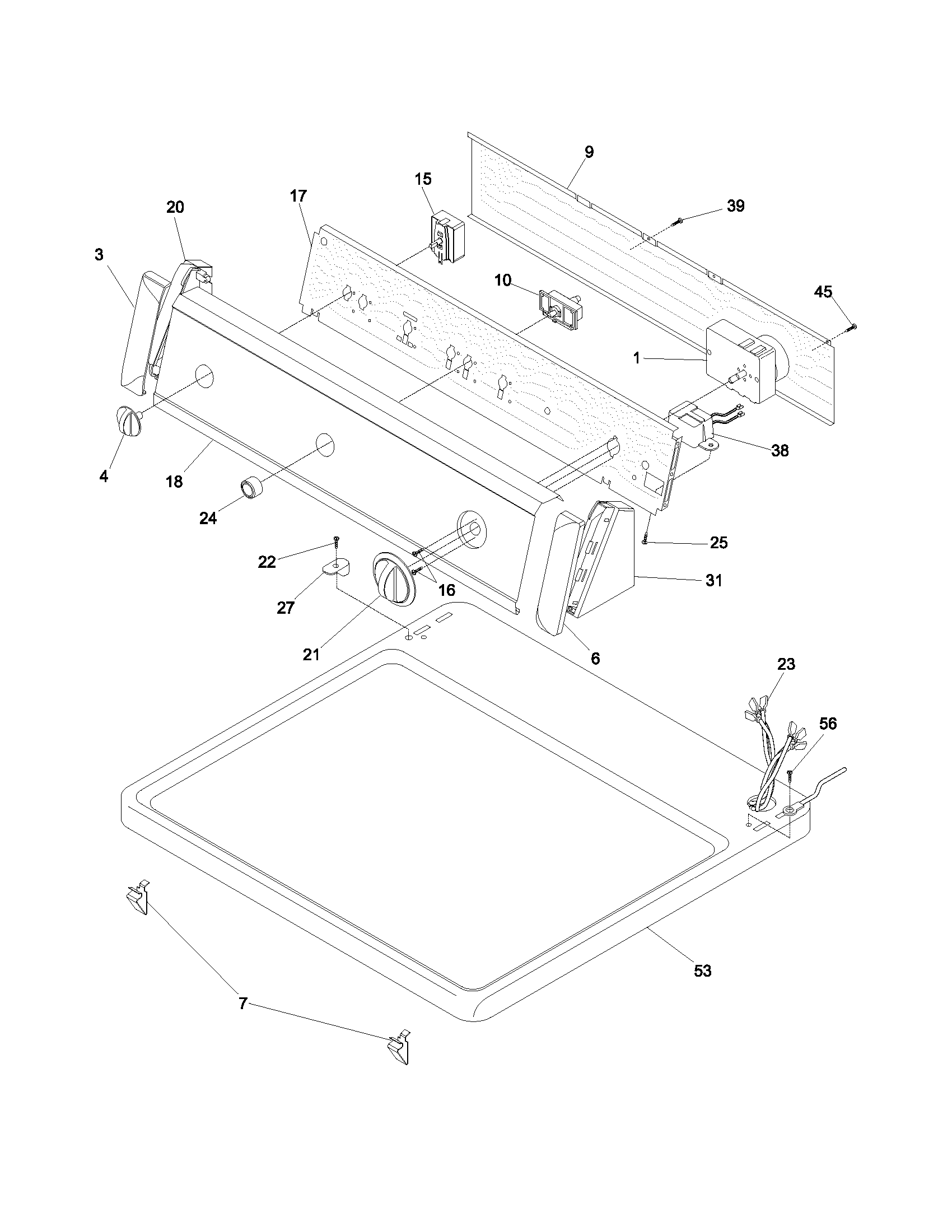 White-Westinghouse SGR231CS0 controls/top panel diagram