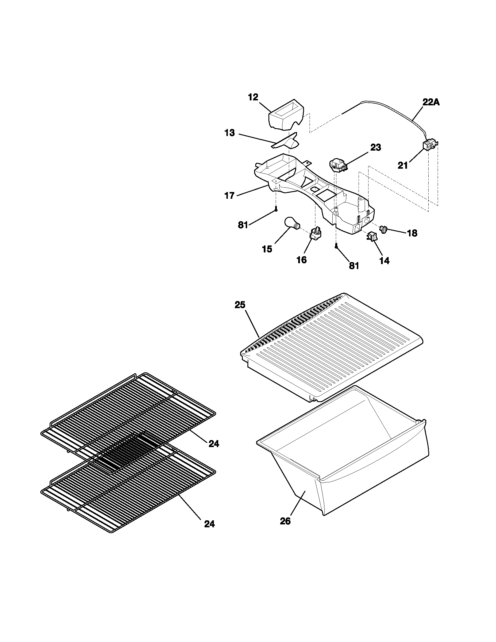 Frigidaire FRT15A2DW0 shelves diagram