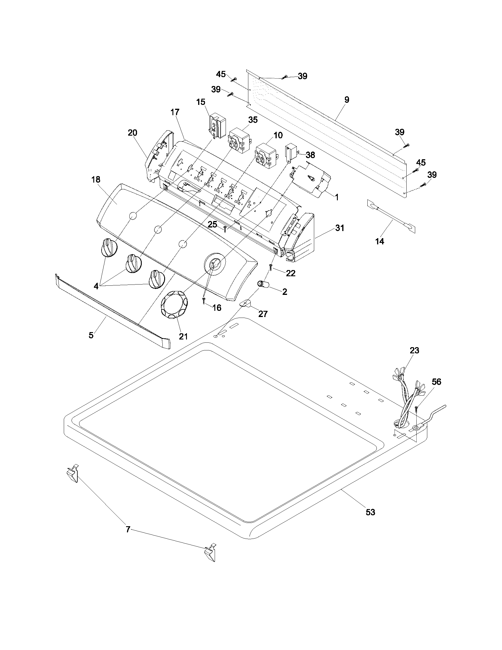 Frigidaire GLER341CDC0 controls/top panel diagram