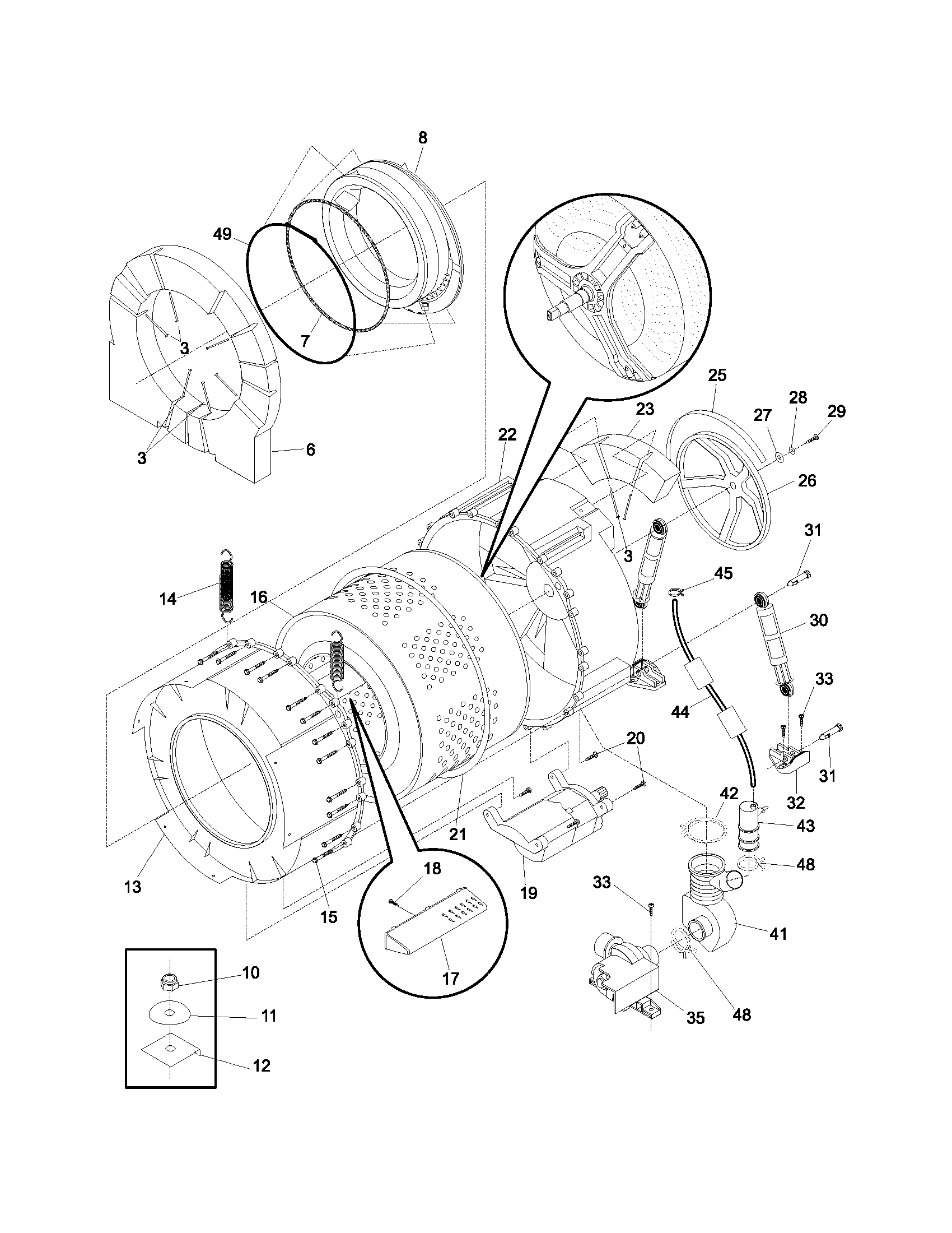 Frigidaire LTF530DS0 motor/tub diagram