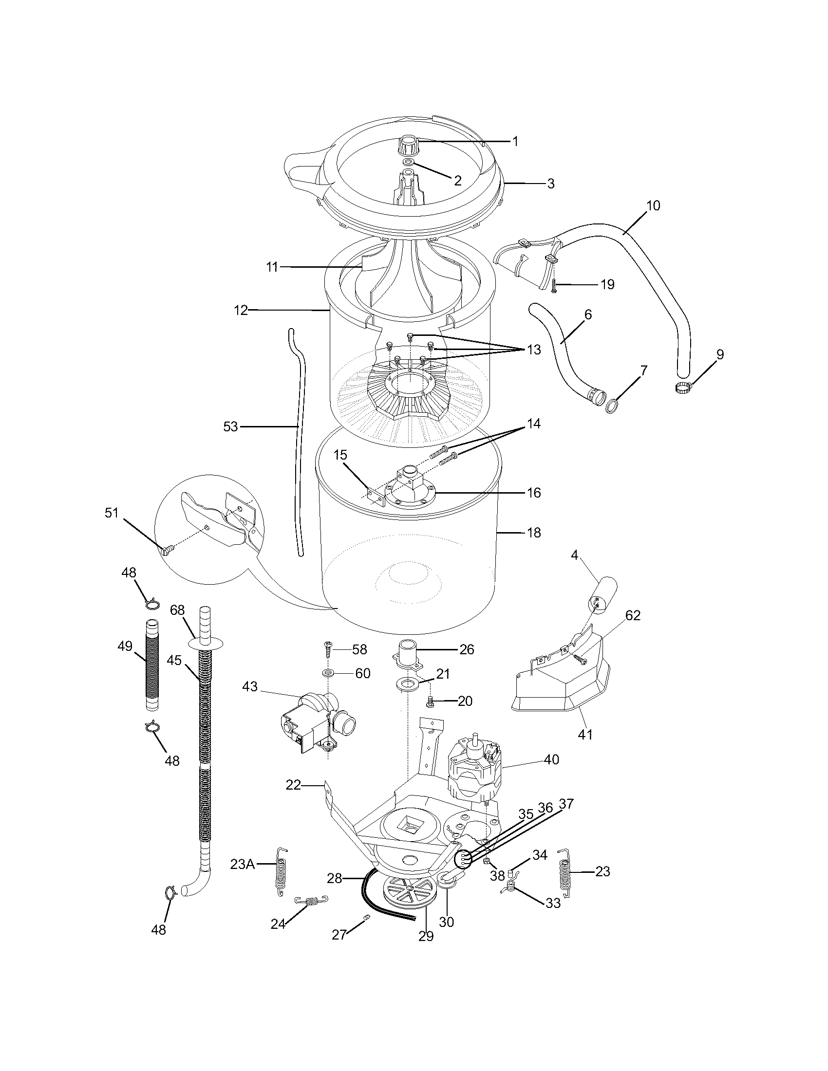 Frigidaire FWY833KCS0 motor/tub diagram