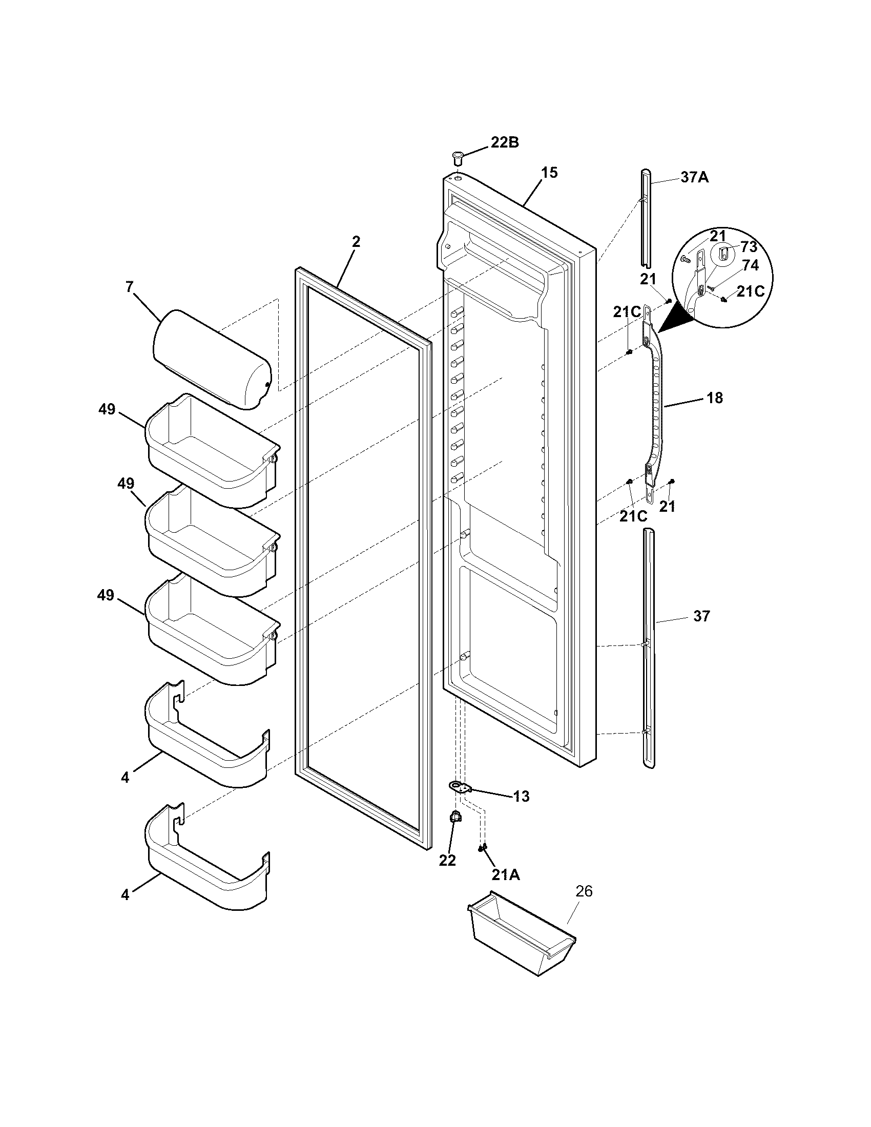 Kenmore 25356294401 refrigerator door diagram