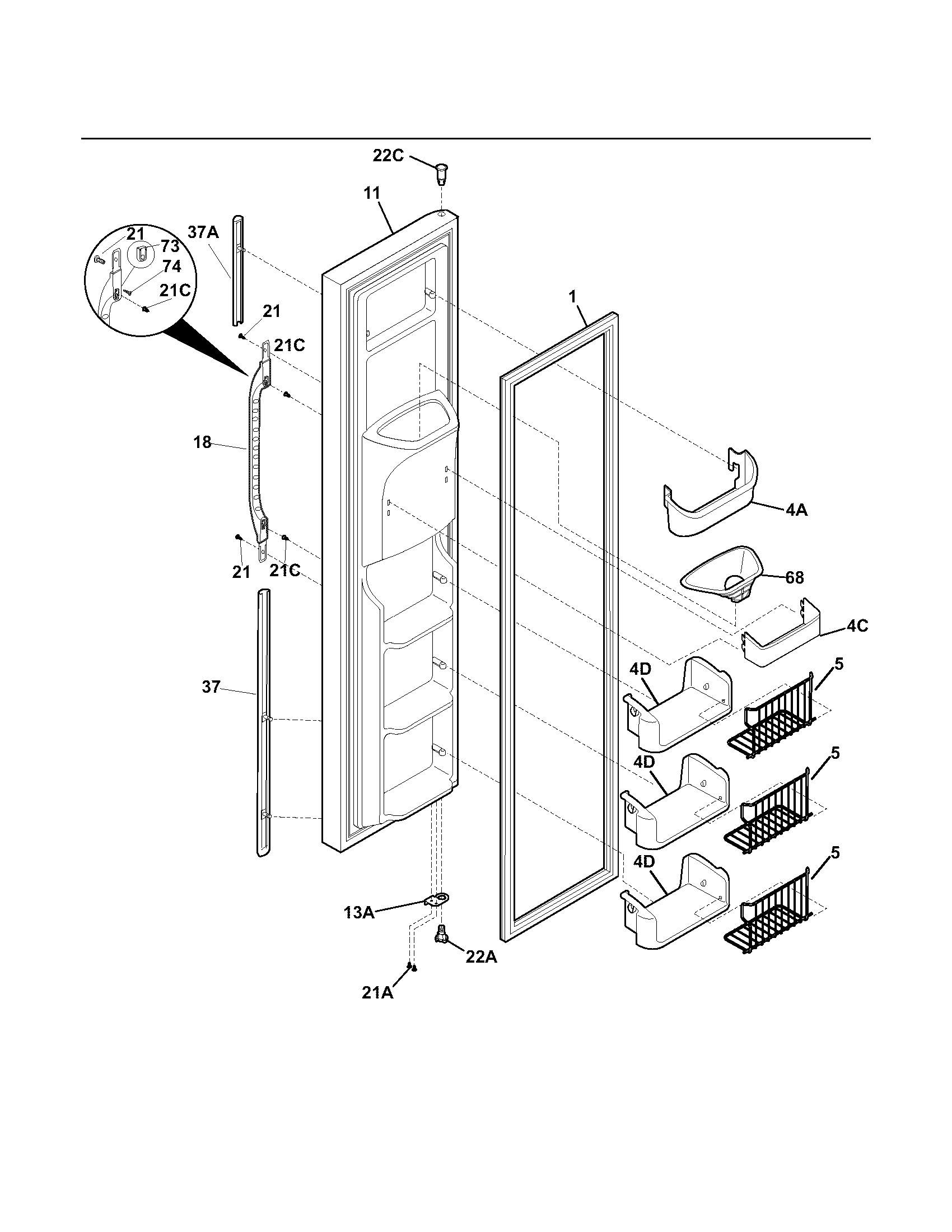Kenmore 25355692402 freezer door diagram