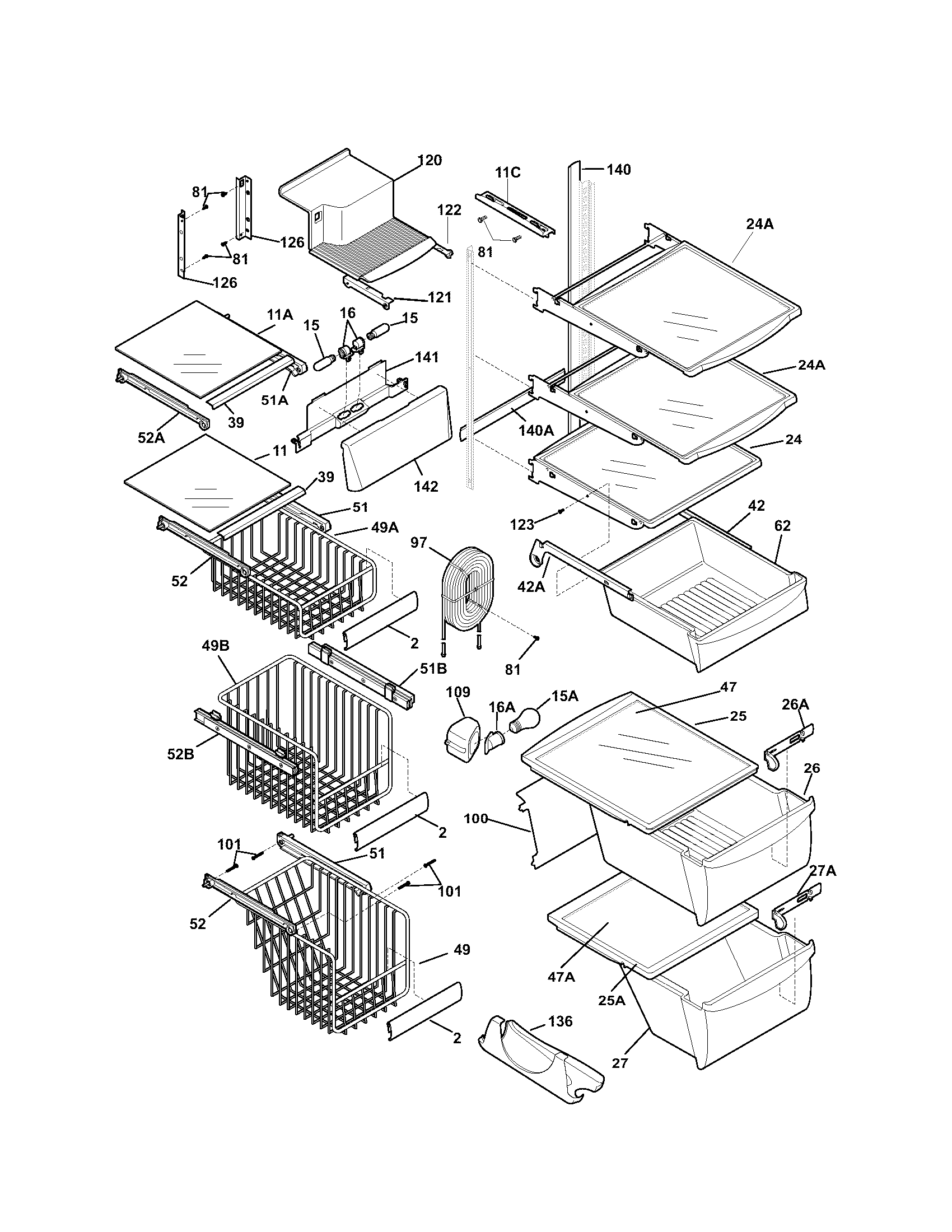 Kenmore 25355692402 shelves diagram