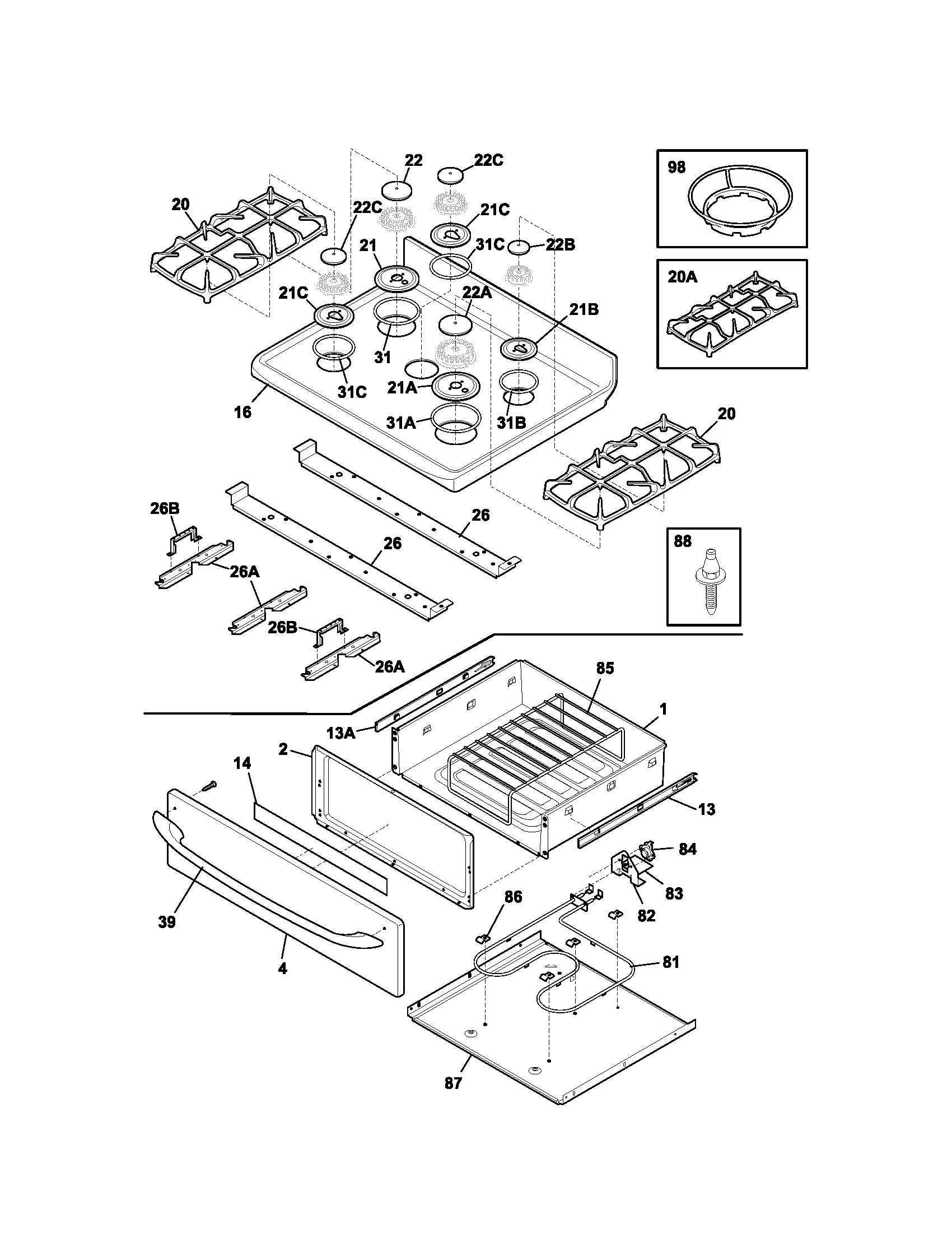 Kenmore 79079214302 top/drawer diagram
