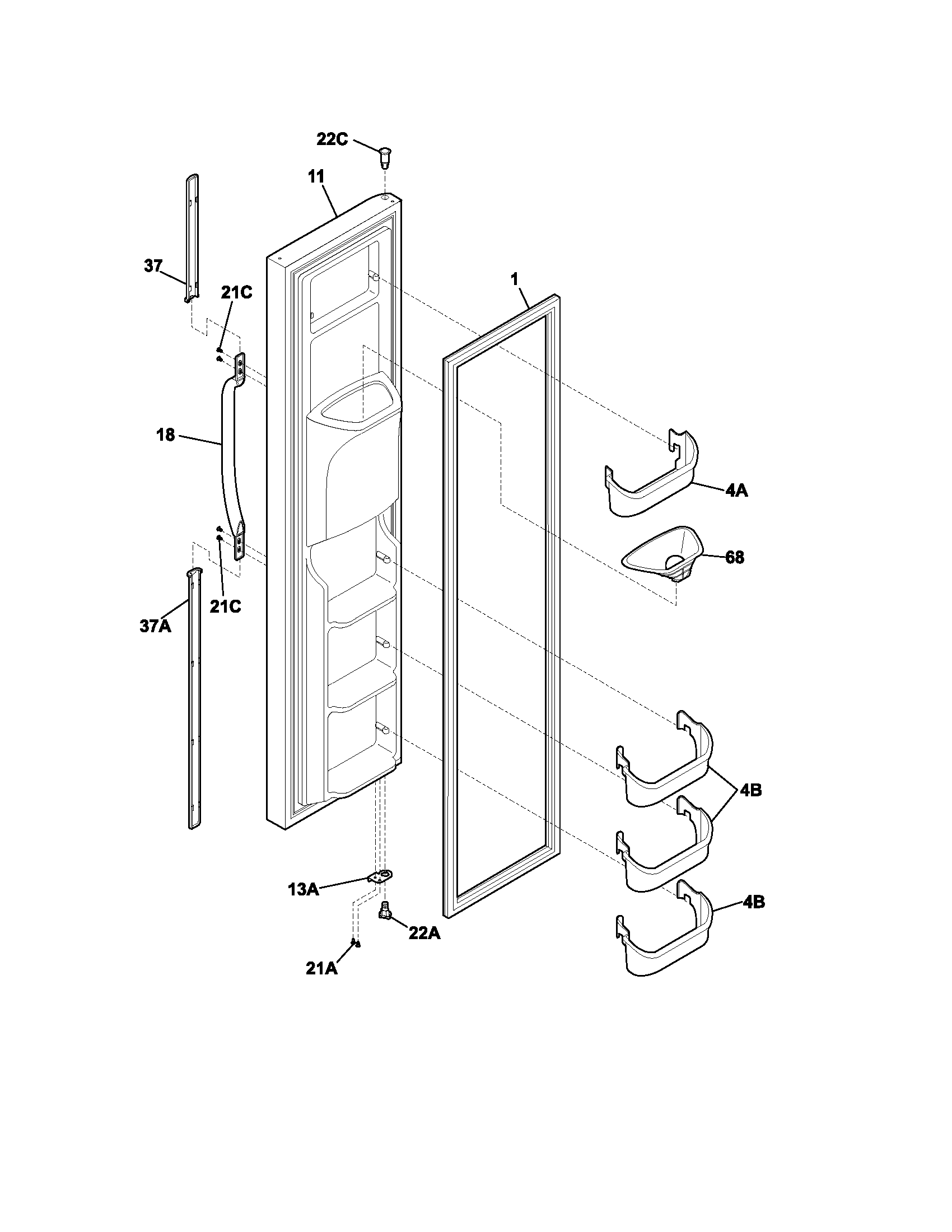 Frigidaire FRS26R4CQ3 freezer door diagram