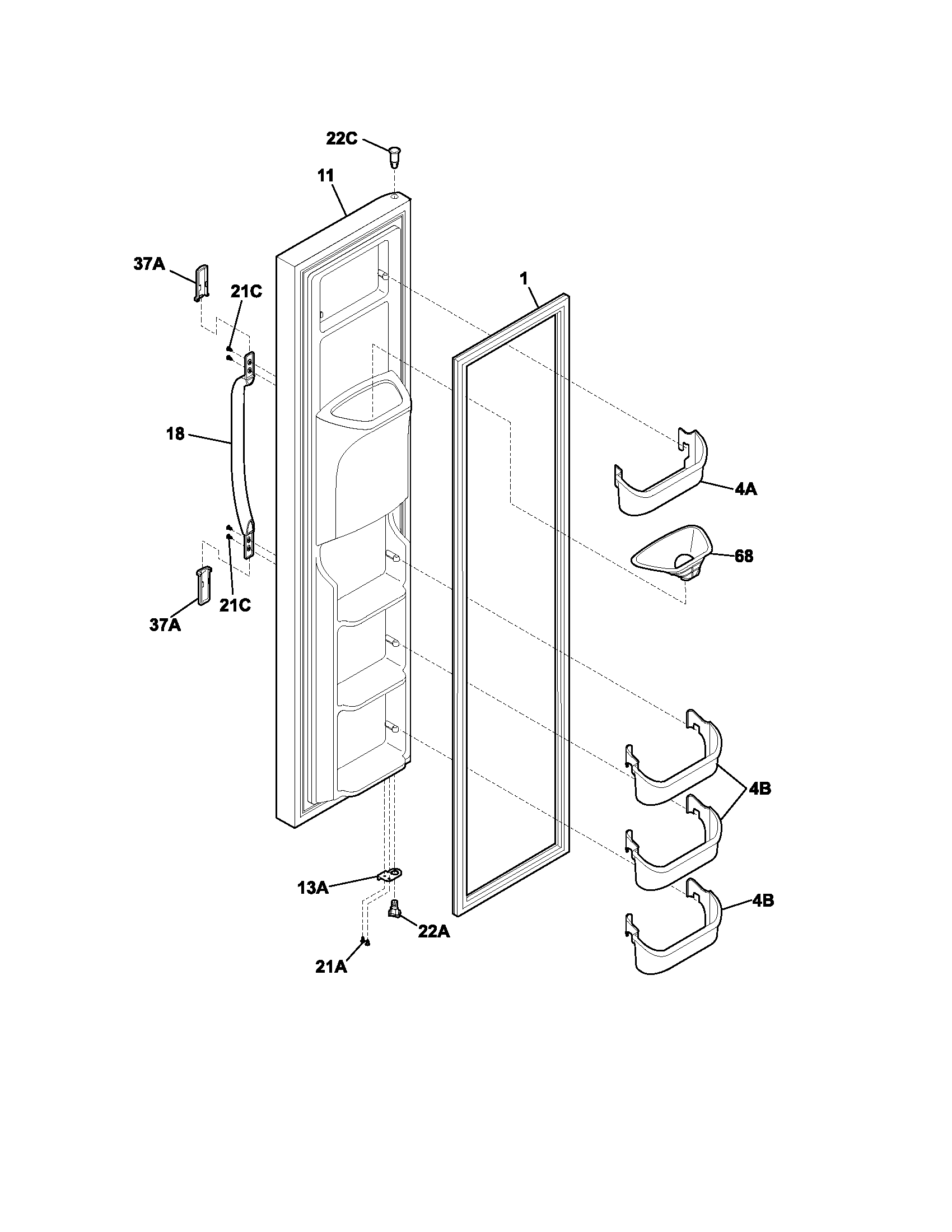 Frigidaire FRS26RBCW5 freezer door diagram
