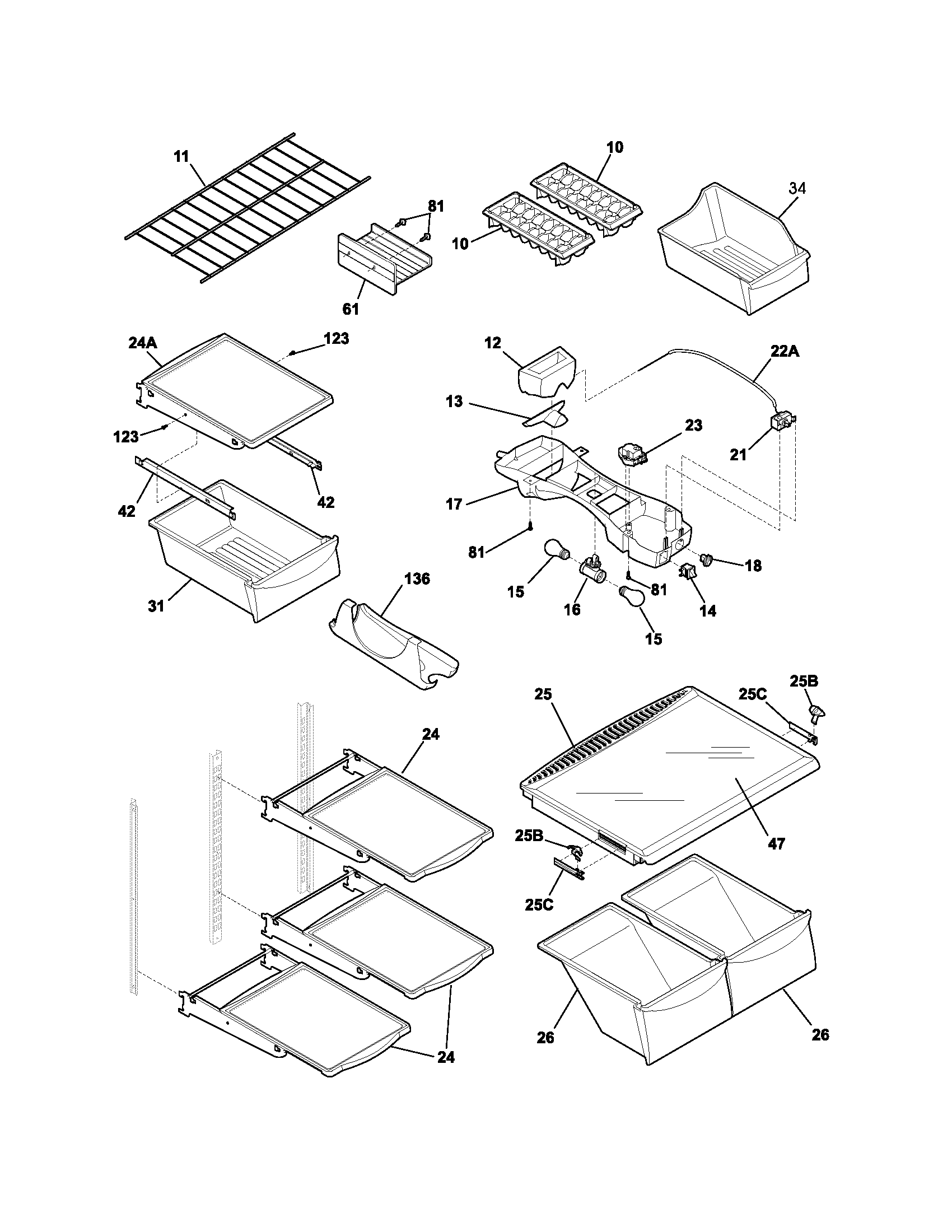Frigidaire GS21HTZDW0 shelves diagram