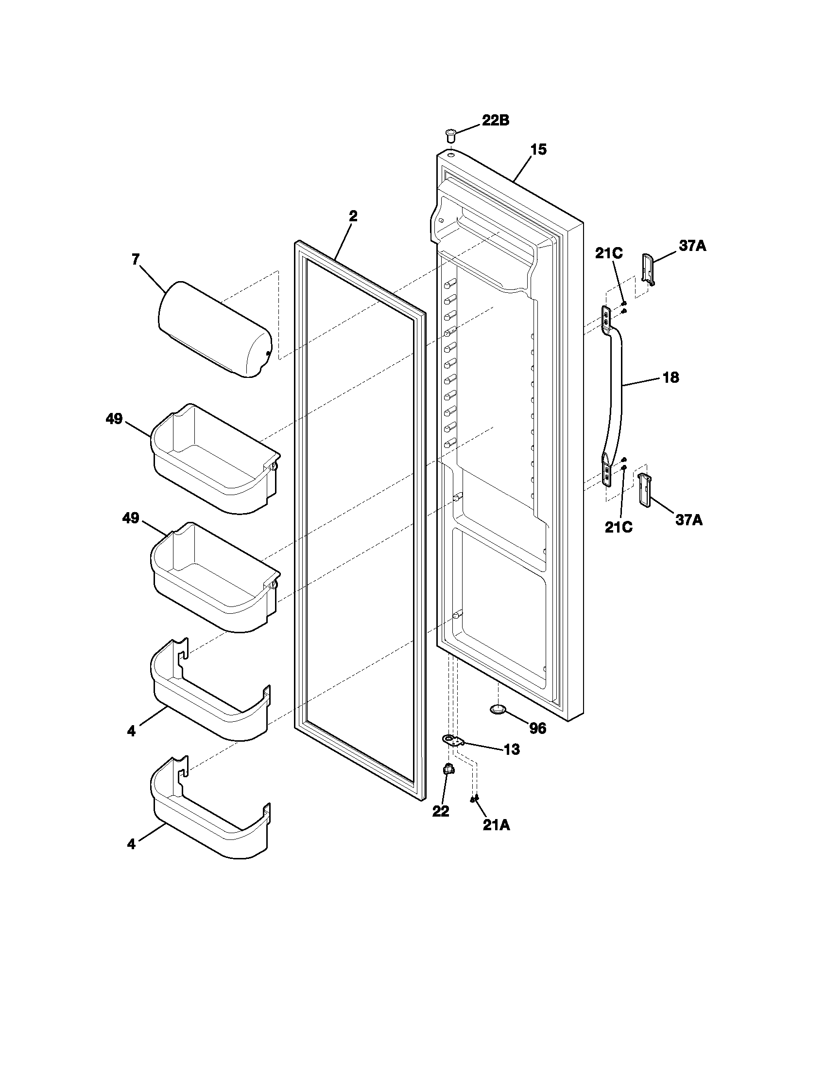 Frigidaire FRS26W2AWA refrigerator door diagram