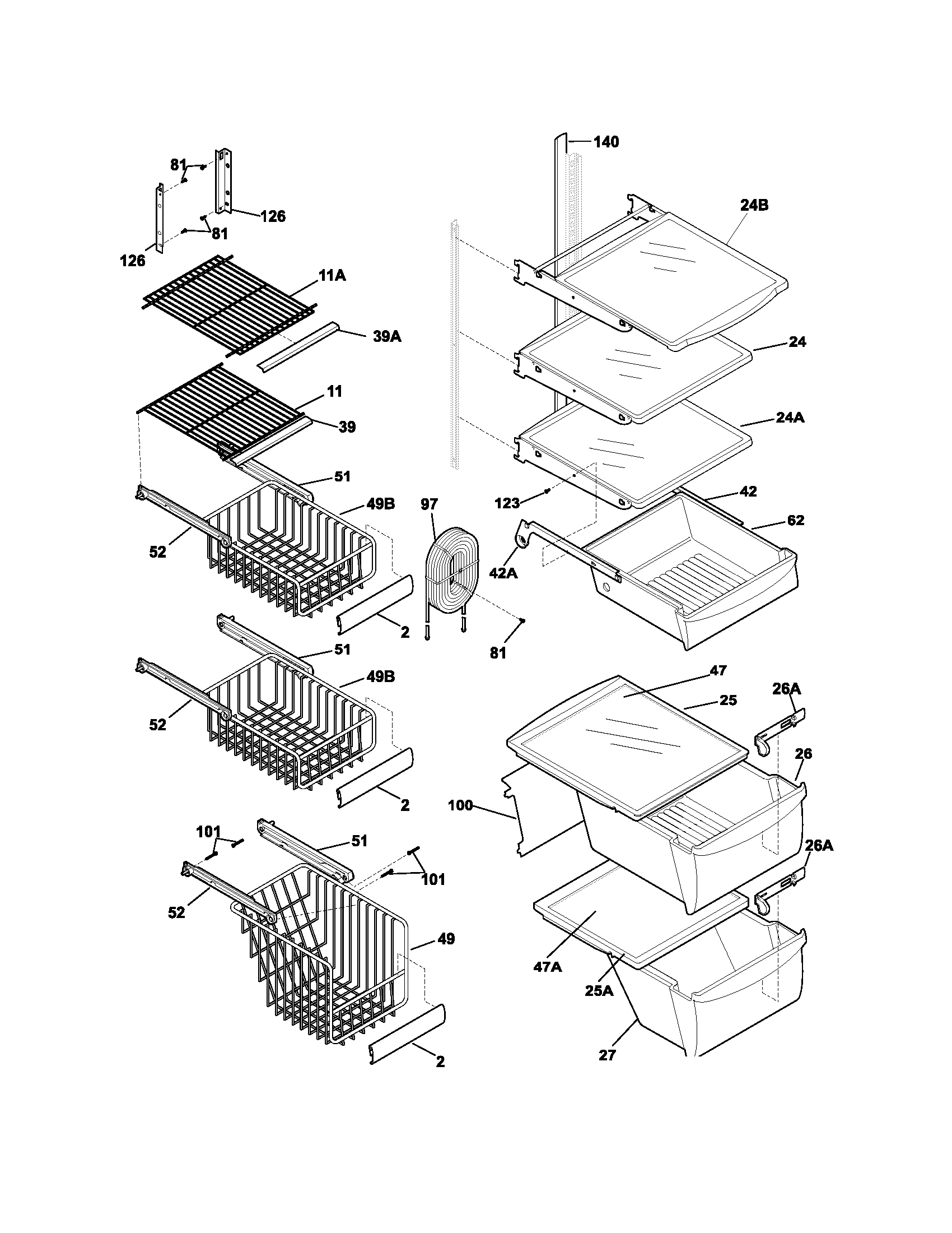 White-Westinghouse WRS23MF5ASB shelves diagram