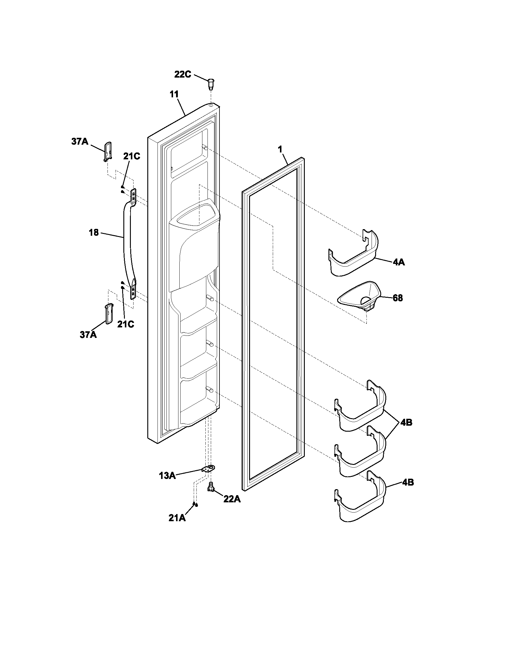 Frigidaire FRS23W3AWC freezer door diagram