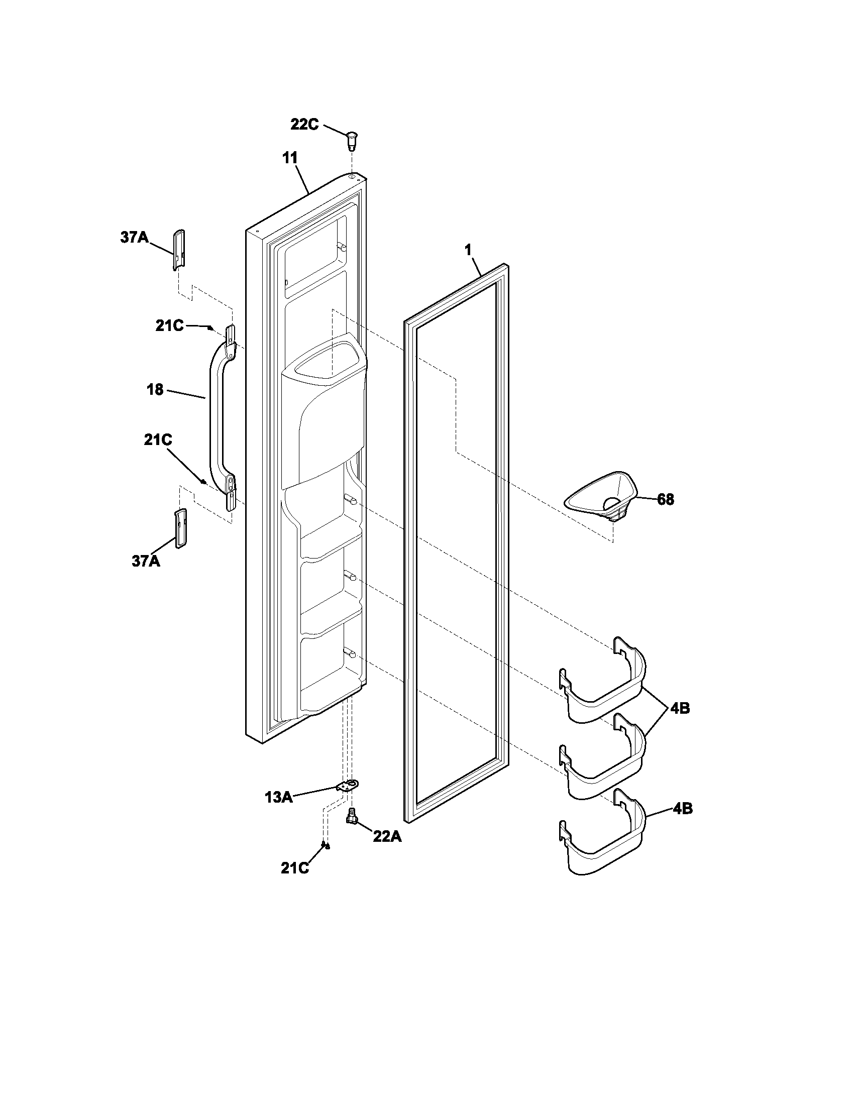 White-Westinghouse WRS23W0AWB freezer door diagram