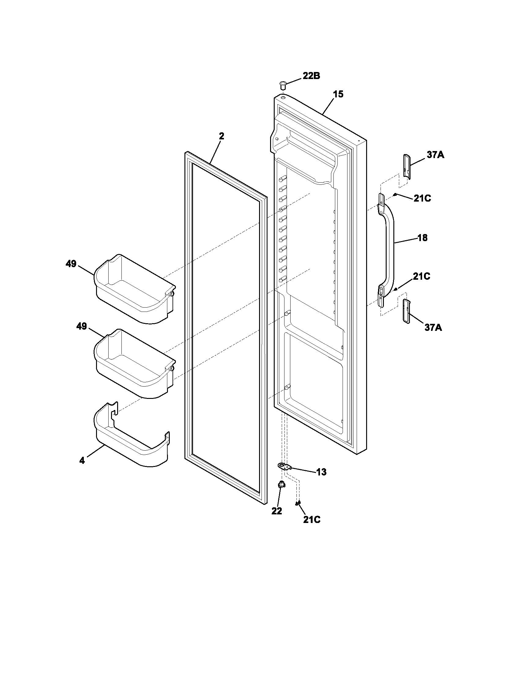 White-Westinghouse WRS23W0AWB refrigerator door diagram