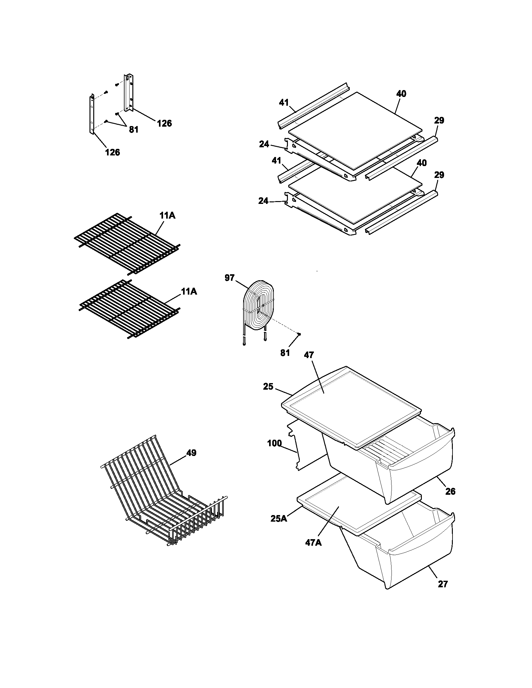 White-Westinghouse WRS23W0AWB shelves diagram