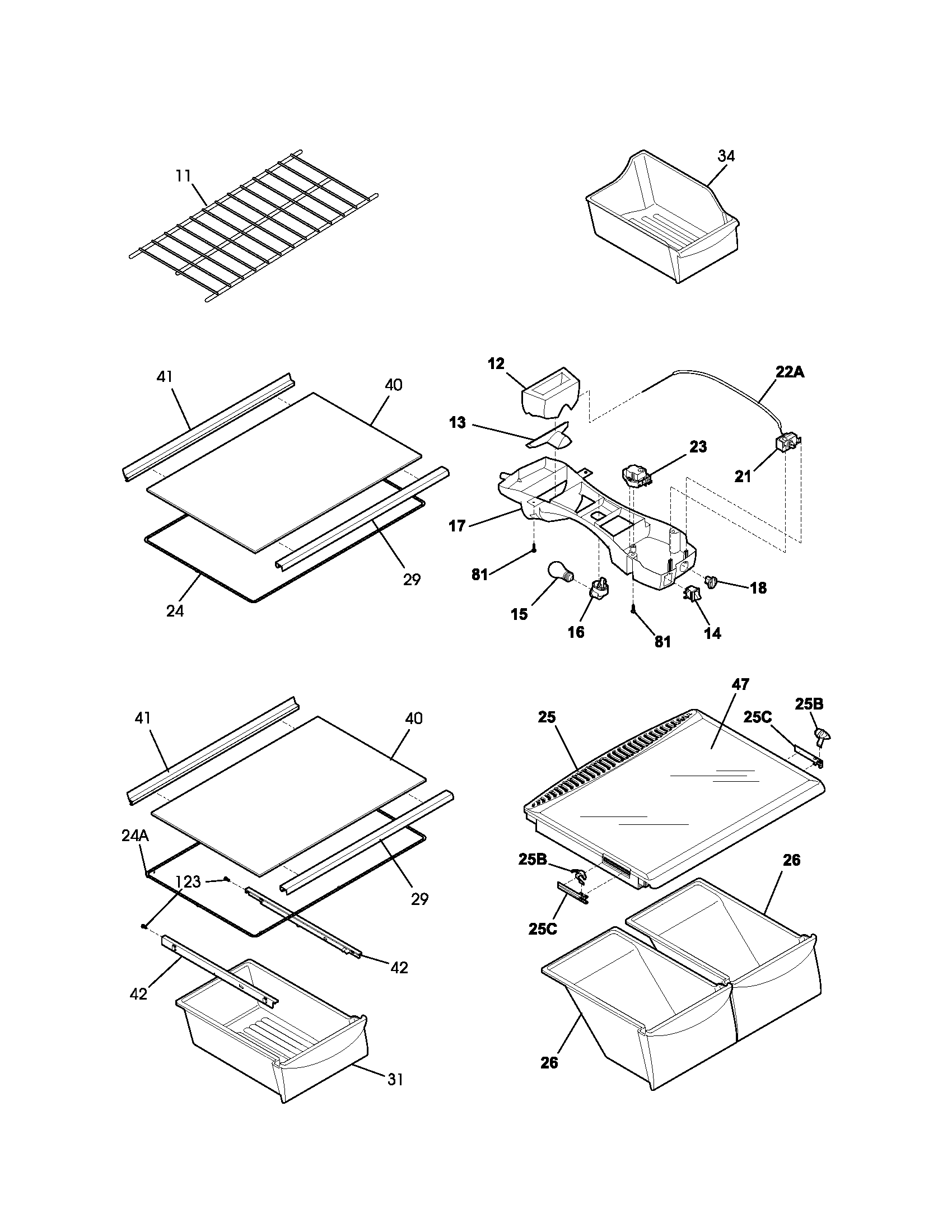 Kenmore 25374802400 shelves diagram