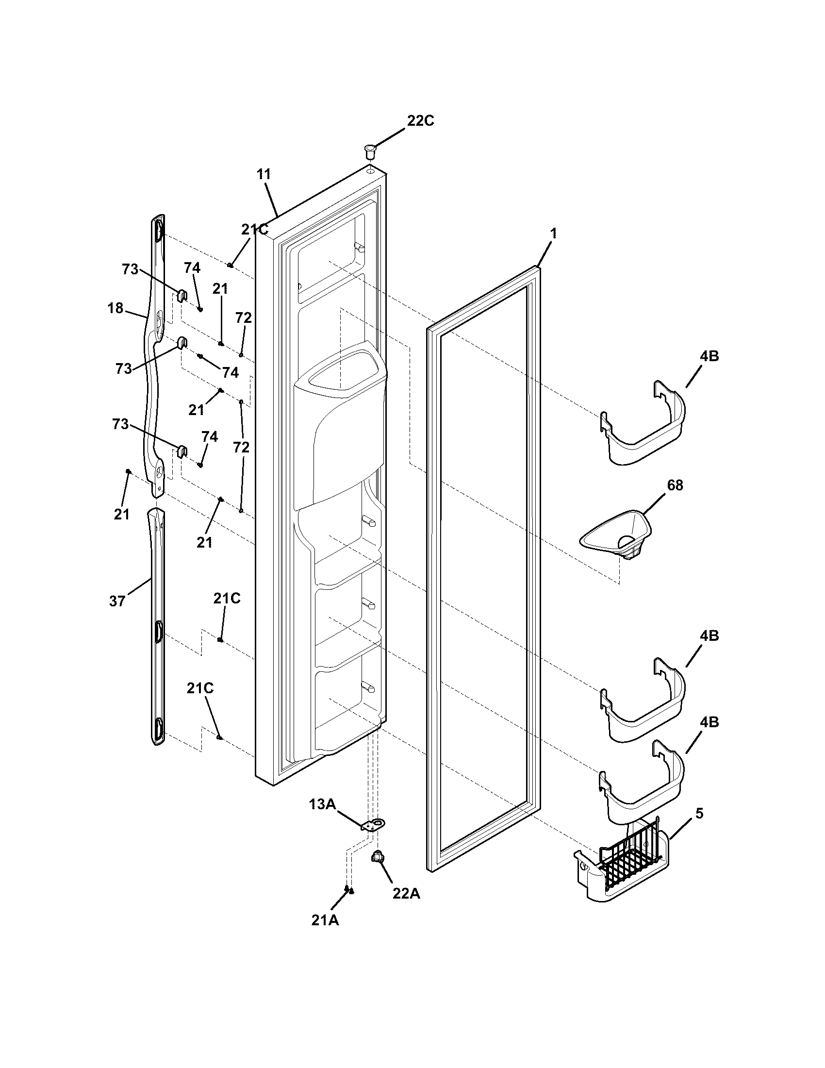 Frigidaire FSC23F7DW0 freezer door diagram