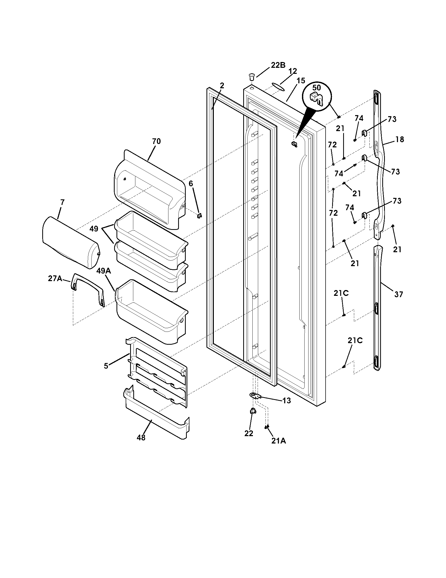 Frigidaire FSC23F7DW0 refrigerator door diagram