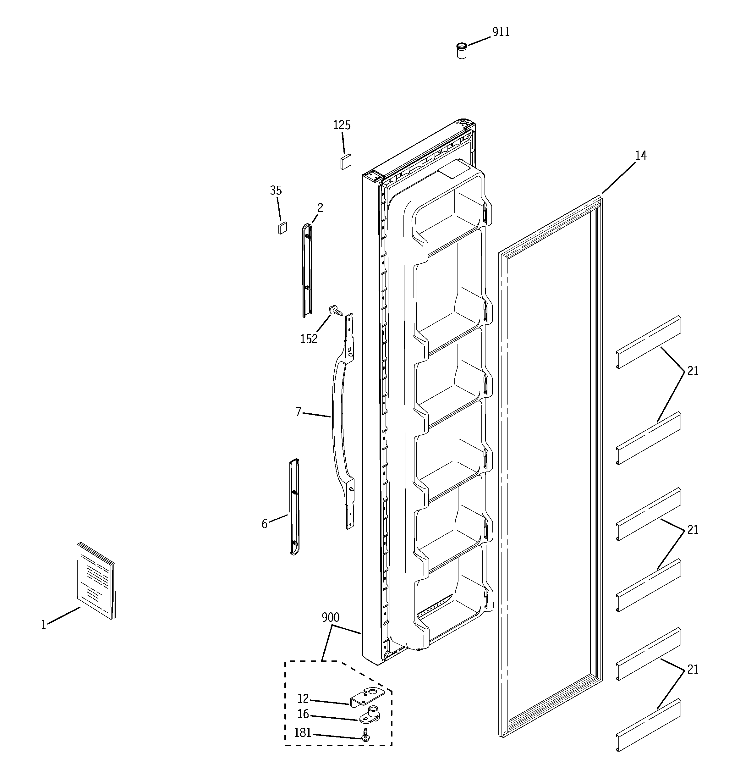 RCA RSG20IBPHFWW freezer door diagram