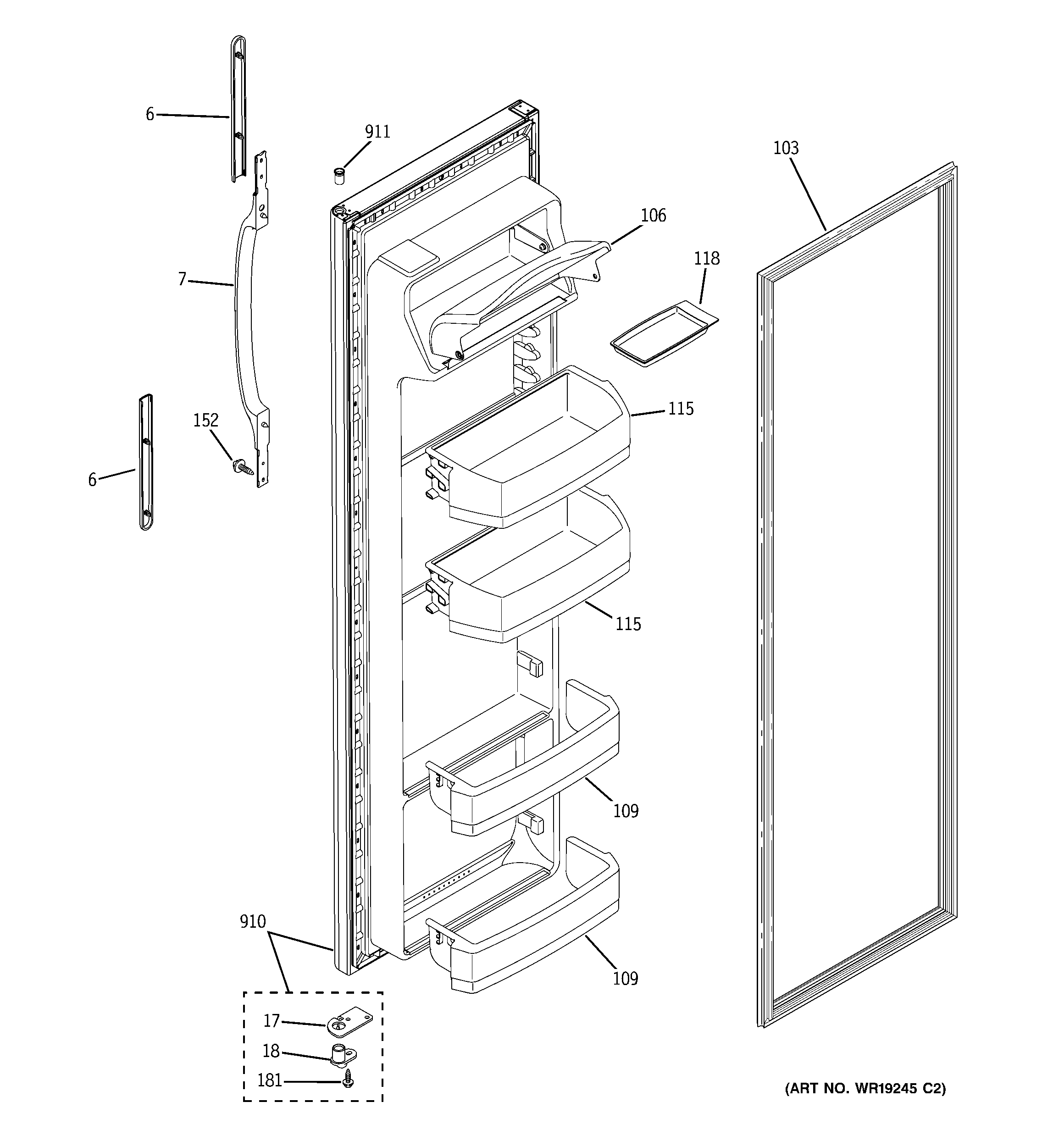 RCA RSG20IBPHFWW fresh food door diagram