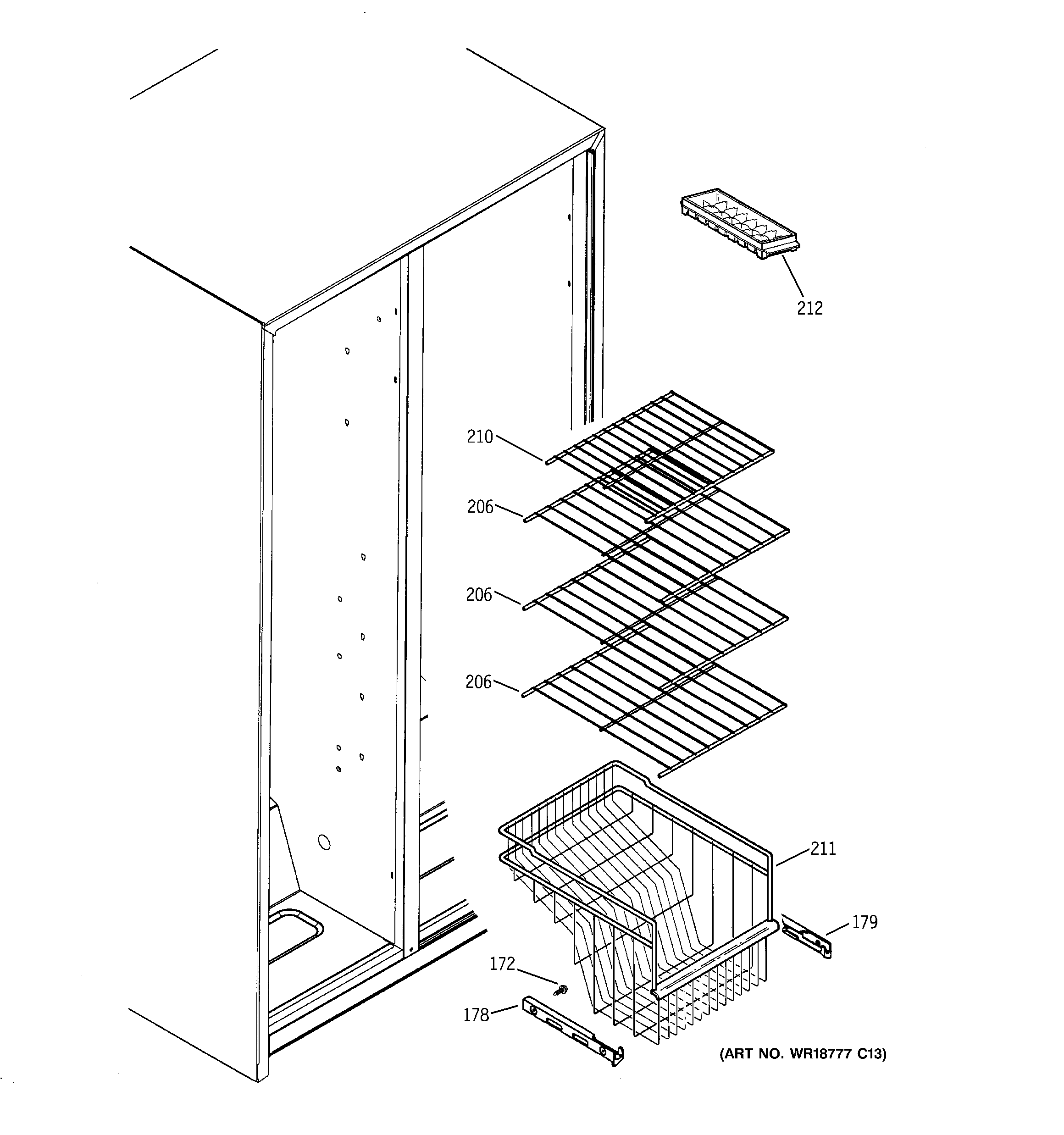 RCA RSG20IBPHFWW freezer shelves diagram