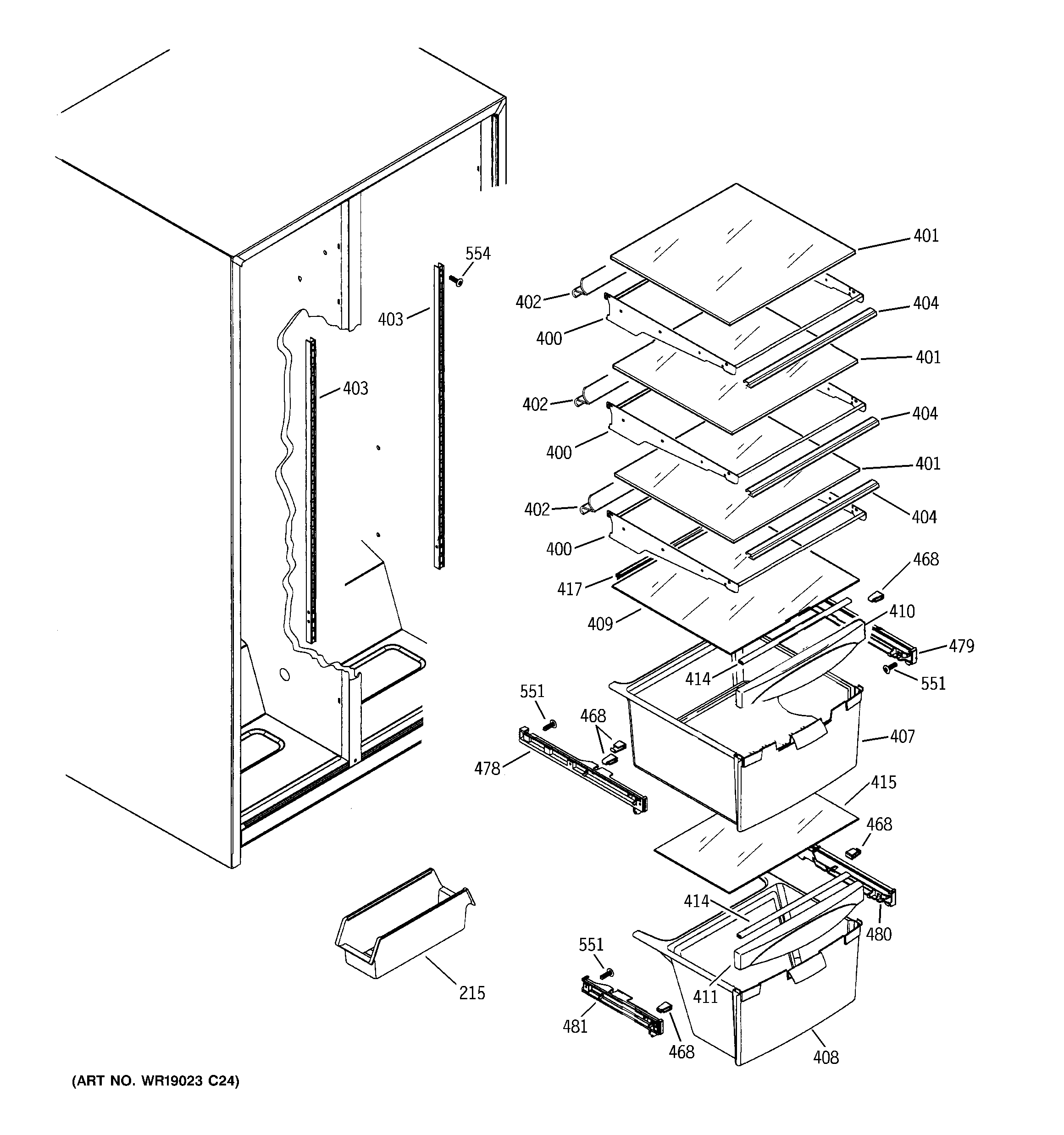 RCA RSG20IBPHFWW fresh food shelves diagram
