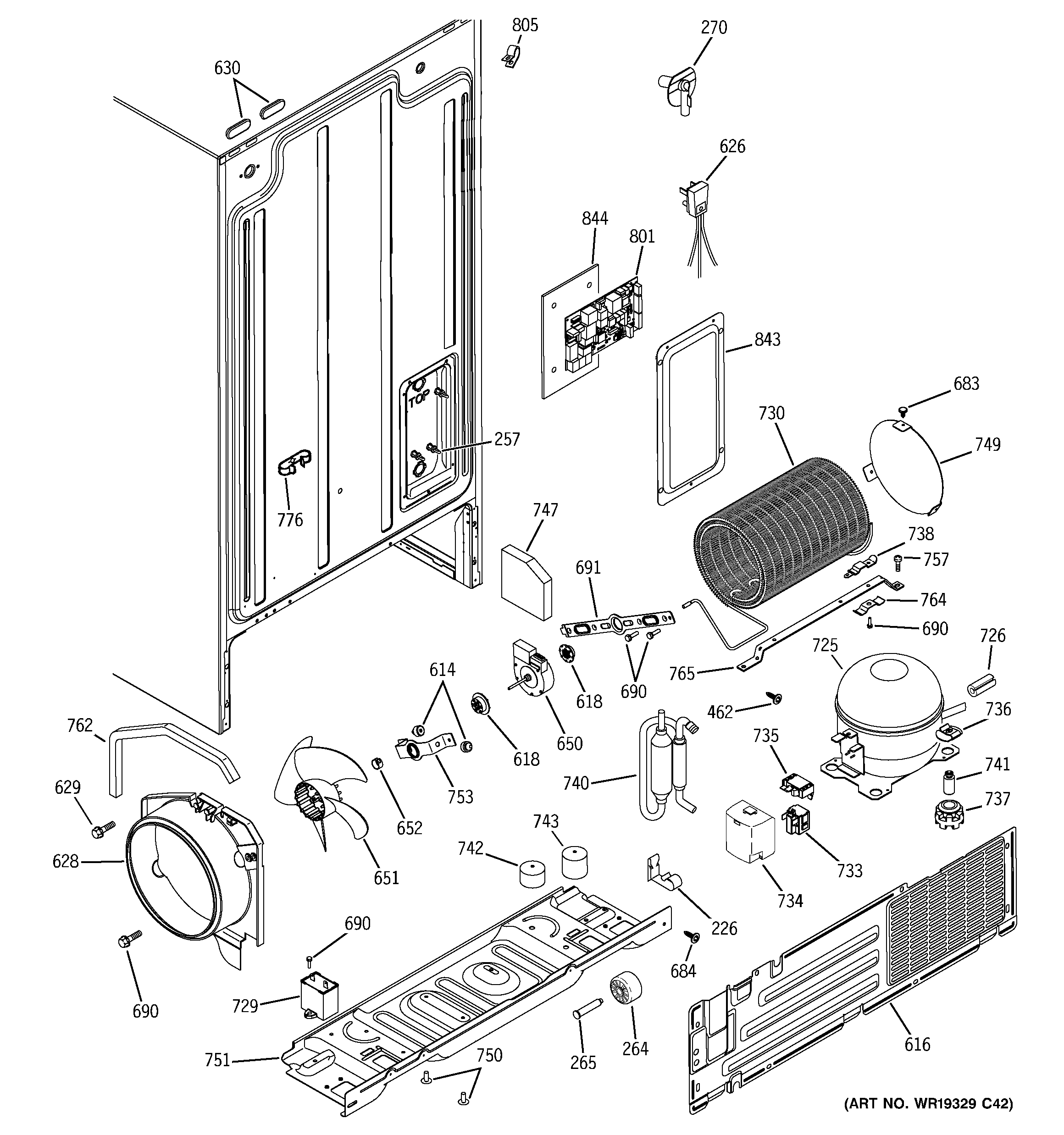 RCA RSG22IBPHFWW sealed system & mother board diagram