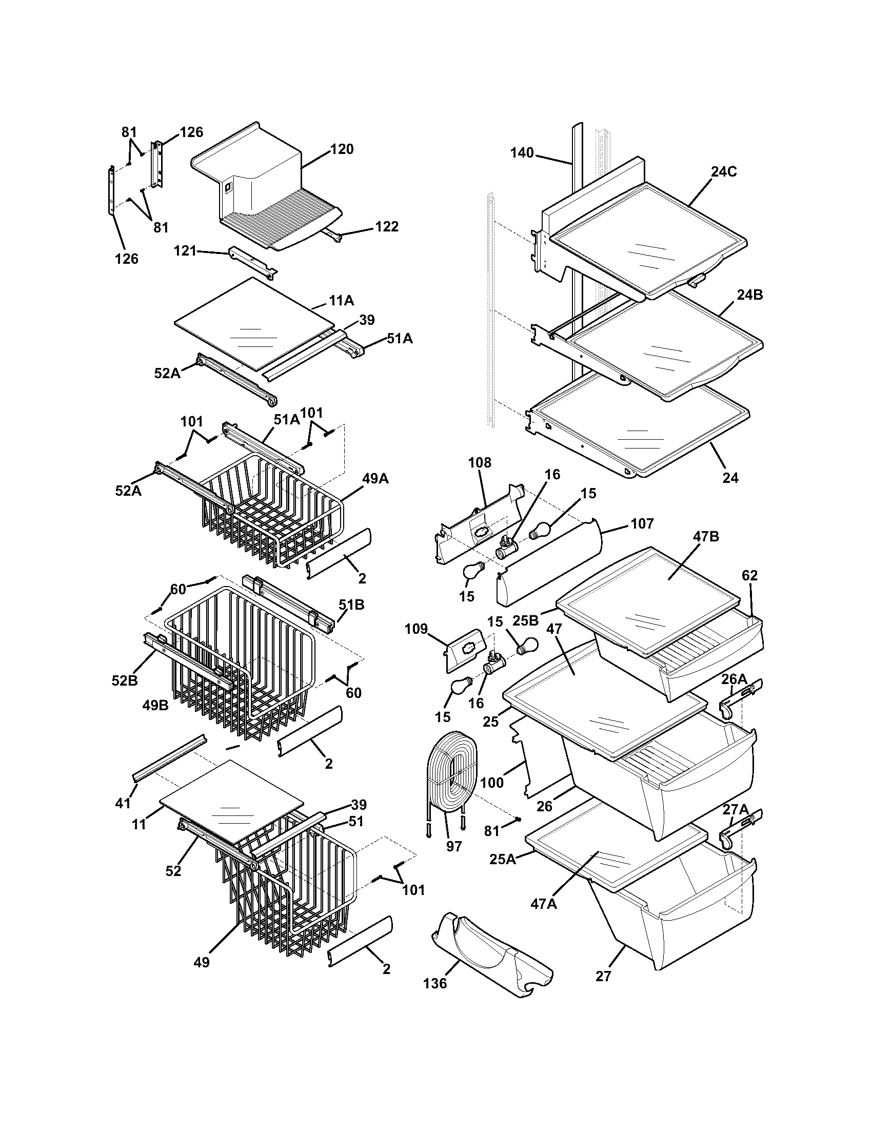 Frigidaire PHSC239DSB0 shelves diagram
