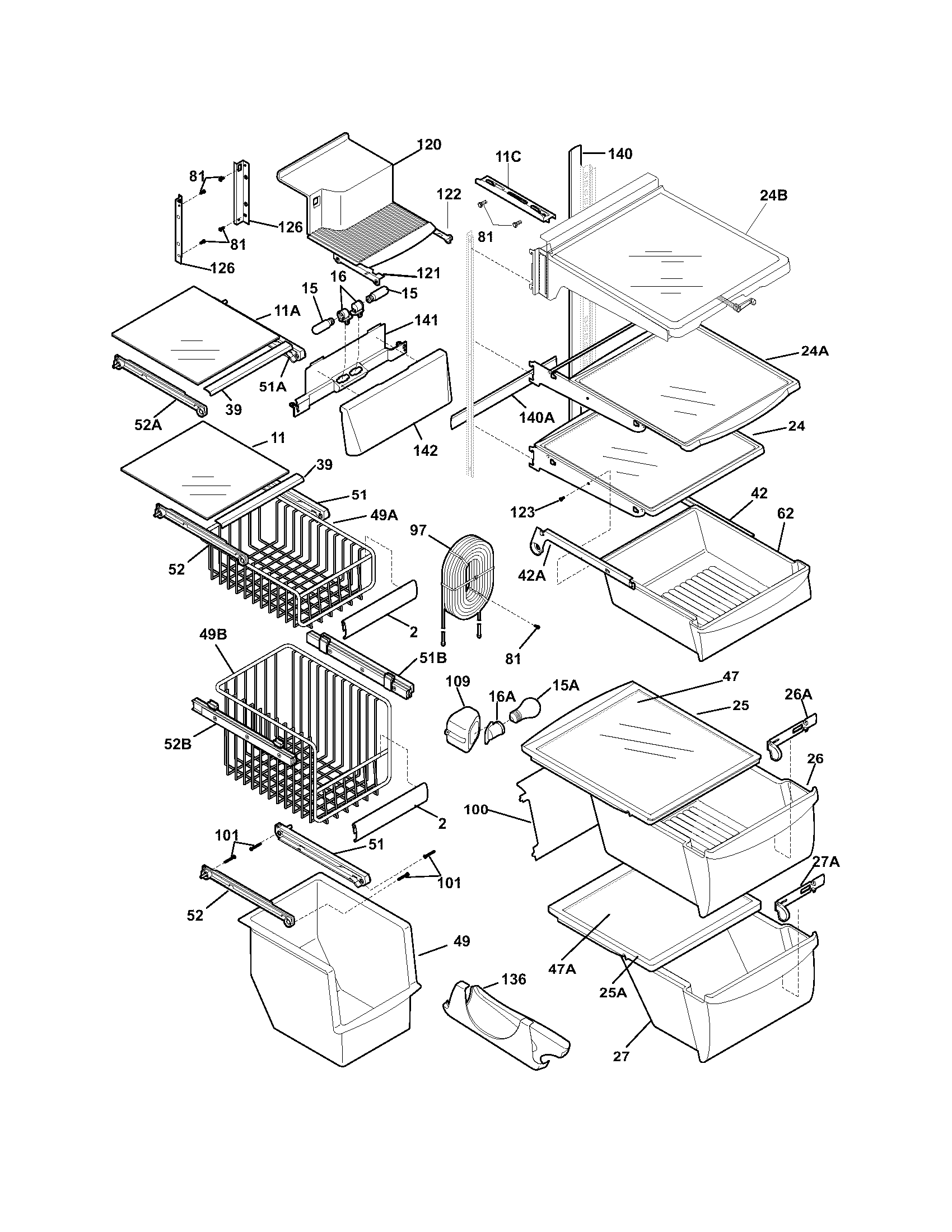 Frigidaire GLHS269ZDW0 shelves diagram