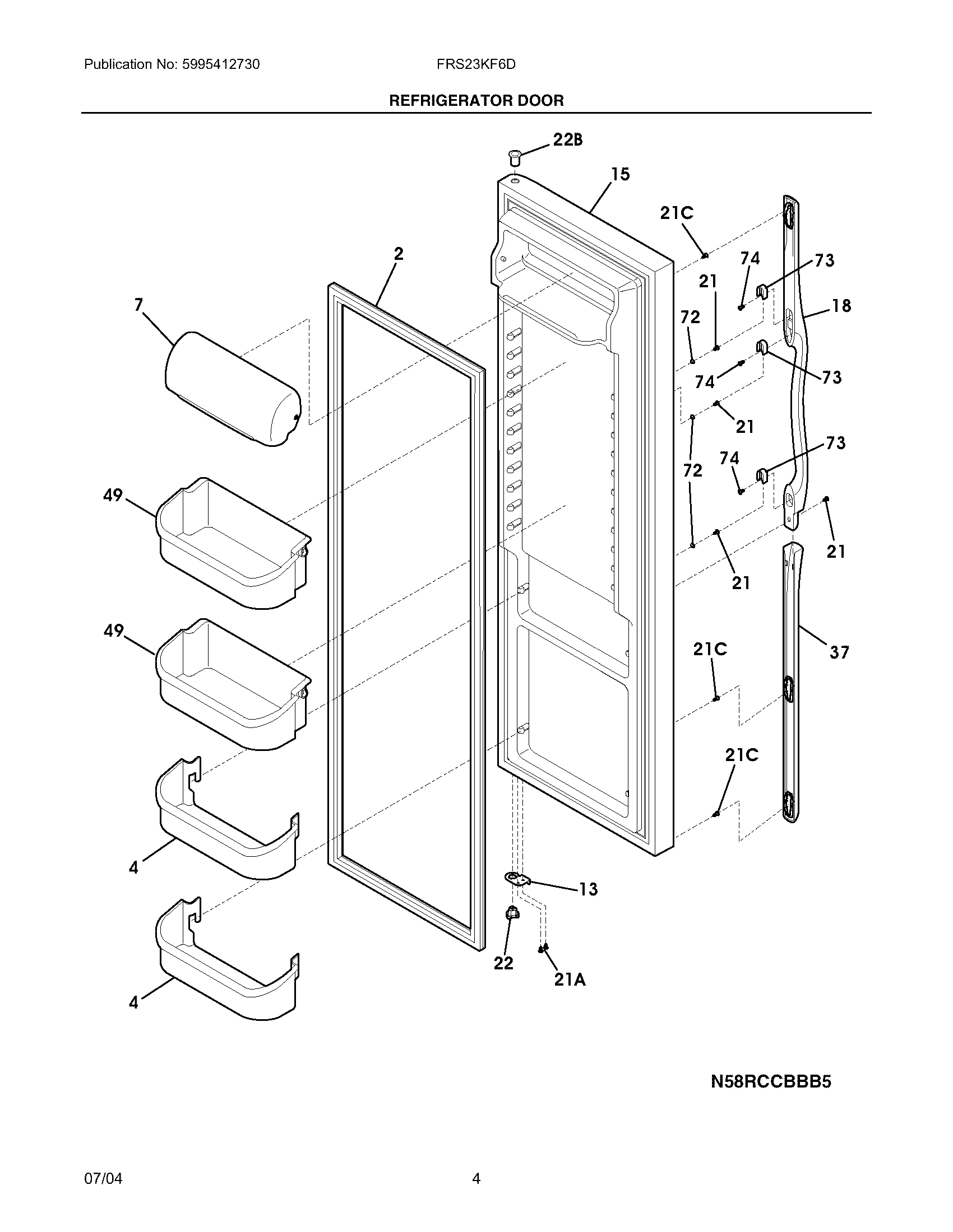 Frigidaire FRS23KF6DB0 refrigerator door diagram